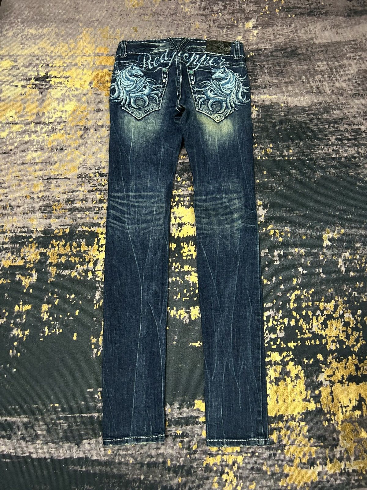 Tornado Mart Red Pepper Pegasus Embroidered Pocket Back Slim Jeans Size US 29 - 2 Thumbnail