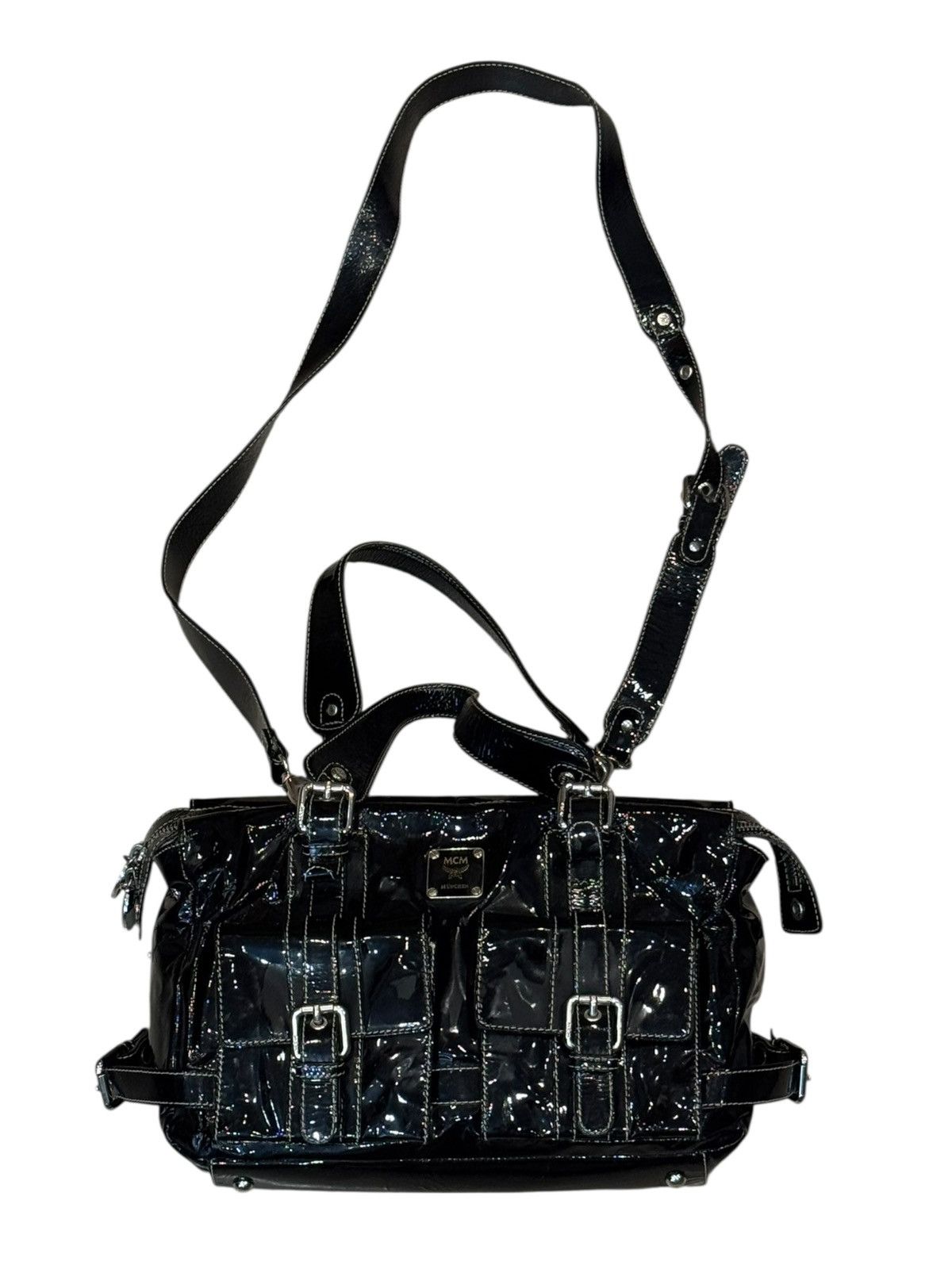 MCM MCM Boston Patent Leather Shiny Shoulder Strap Bag Handbag Size ONE SIZE - 1 Thumbnail