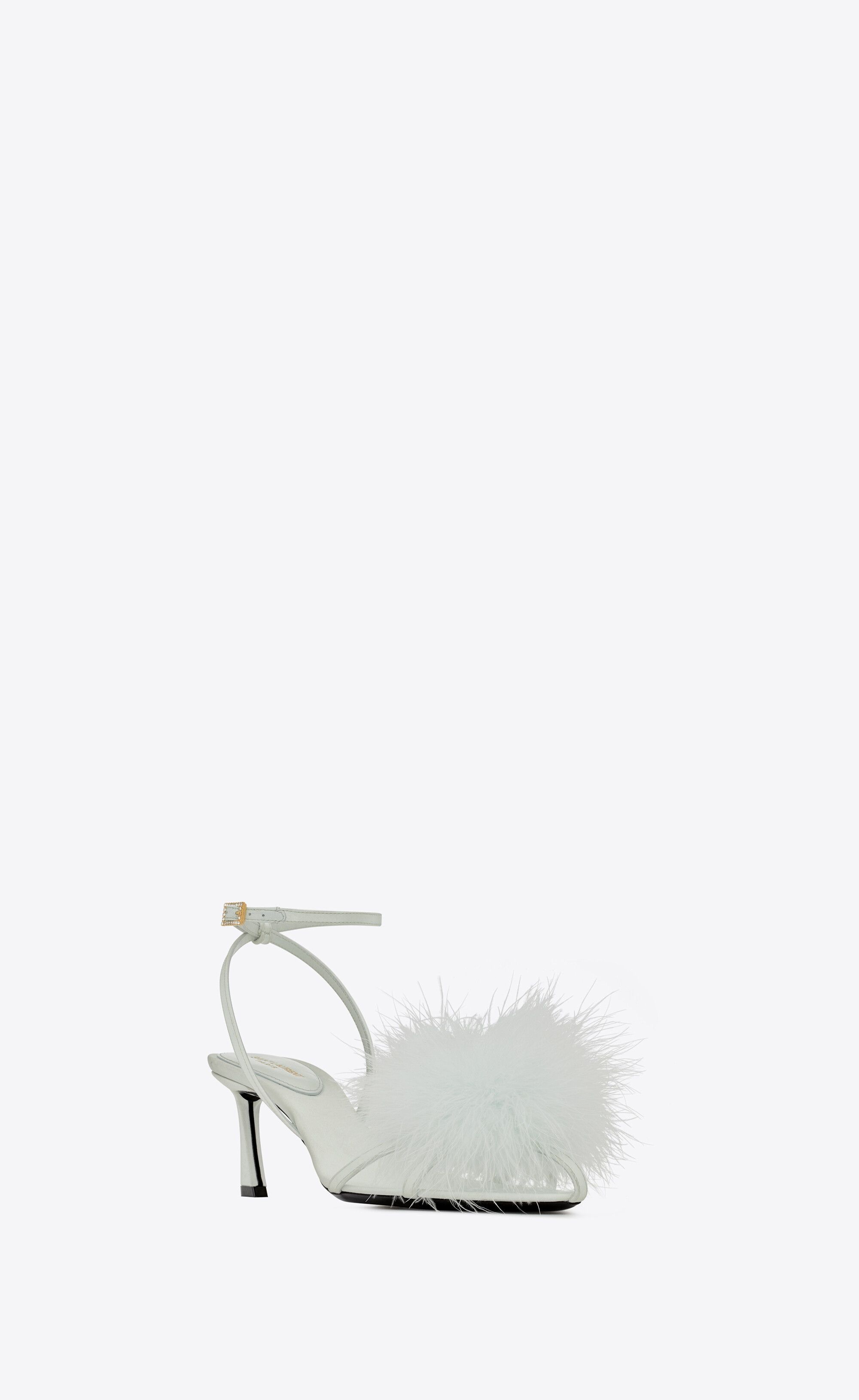 Saint Laurent Paris o1tp1o0125 Mae Mules In Crepe Satin With Feathers in White Size US 7 / IT 37 - 2 Thumbnail