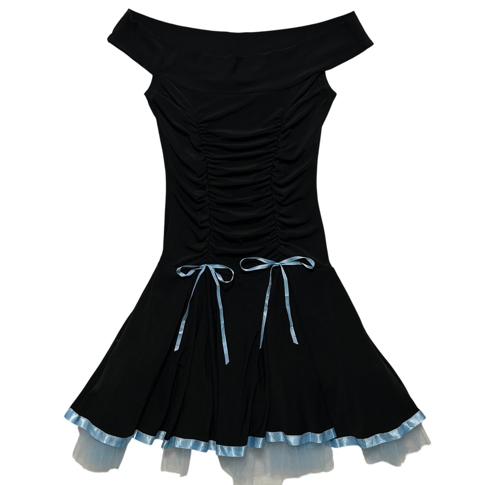 Other VTG Y2K Off The Shoulder Fairy Gothic Mini Dress Black Blue Size S / US 4 / IT 40 - 1 Thumbnail