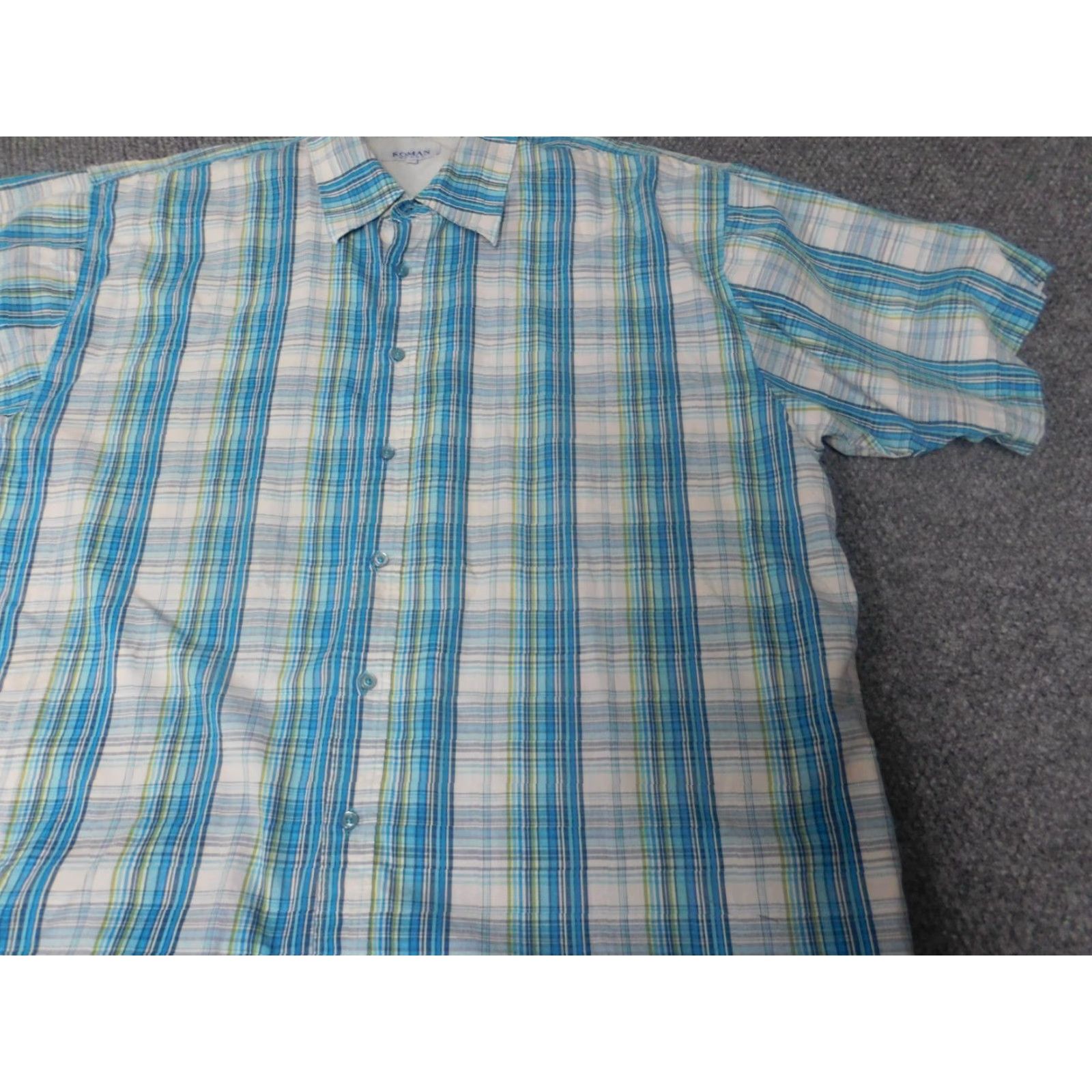 Vintage Koman Mens Shirt 2XL Blue Plaid Button-Down Short Sleeve Collared Knit Cotton Sport Regular Size US XXL / EU 58 / 5 - 3 Thumbnail