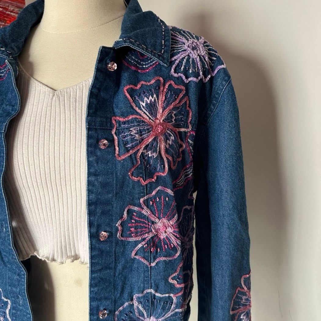Other unbranded denim embroidered floral button up jacket Size S / US 4 / IT 40 - 2 Thumbnail