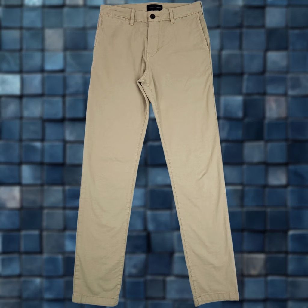 American Eagle Outfitters Nike Shirt Men Slim Chino Pants 30x34 Beige Tan EUC Slim Fit Flat Front Cotton Blend Spandex Logo 90s City College USA Mens Size US 30 / EU 46 - 1 Thumbnail