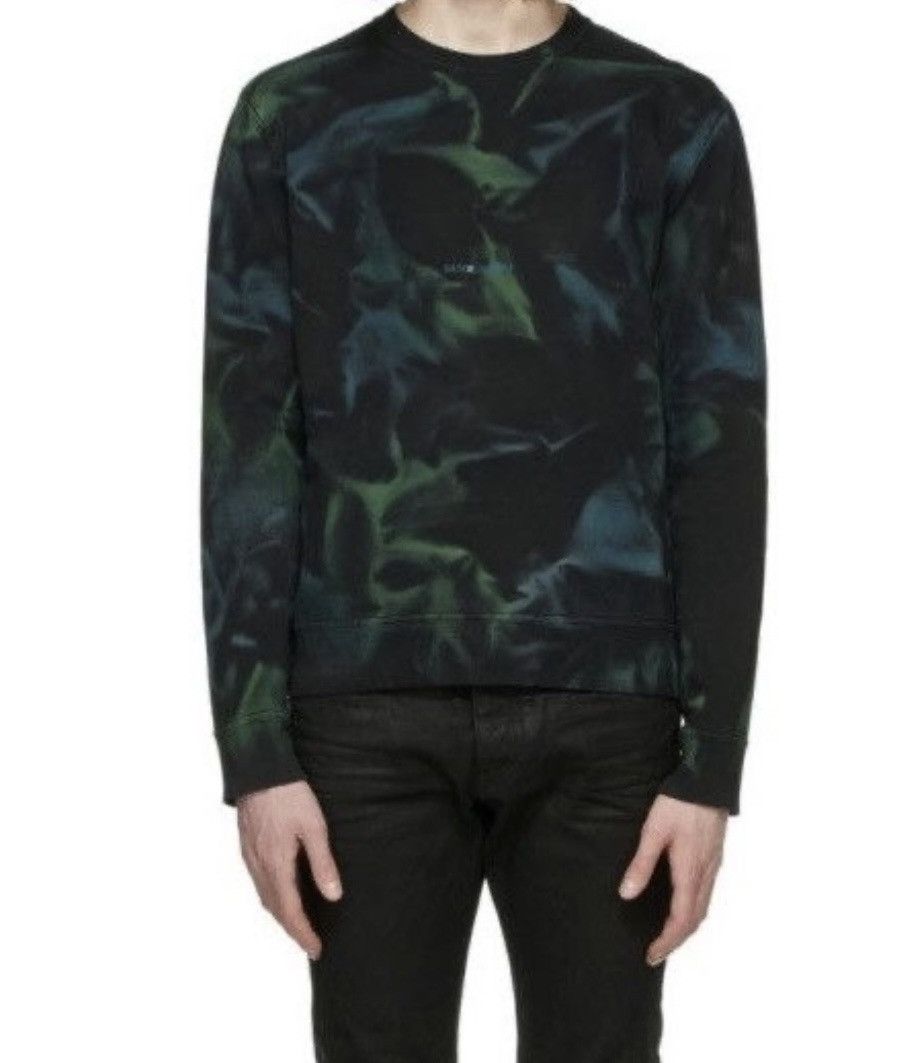 Saint Laurent Paris FW20 $736 GREEN BLUE LOGO SMOKE FOG SWEATER BLACK Size US XXL / EU 58 / 5 - 2 Thumbnail