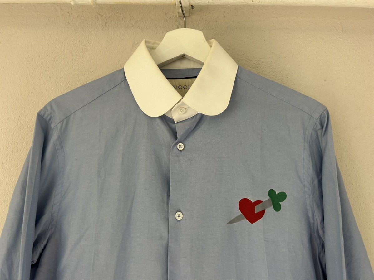 Gucci Blue Shirt with White Collar and Pierced Heart Embroidery Size US M / EU 48-50 / 2 - 2 Thumbnail