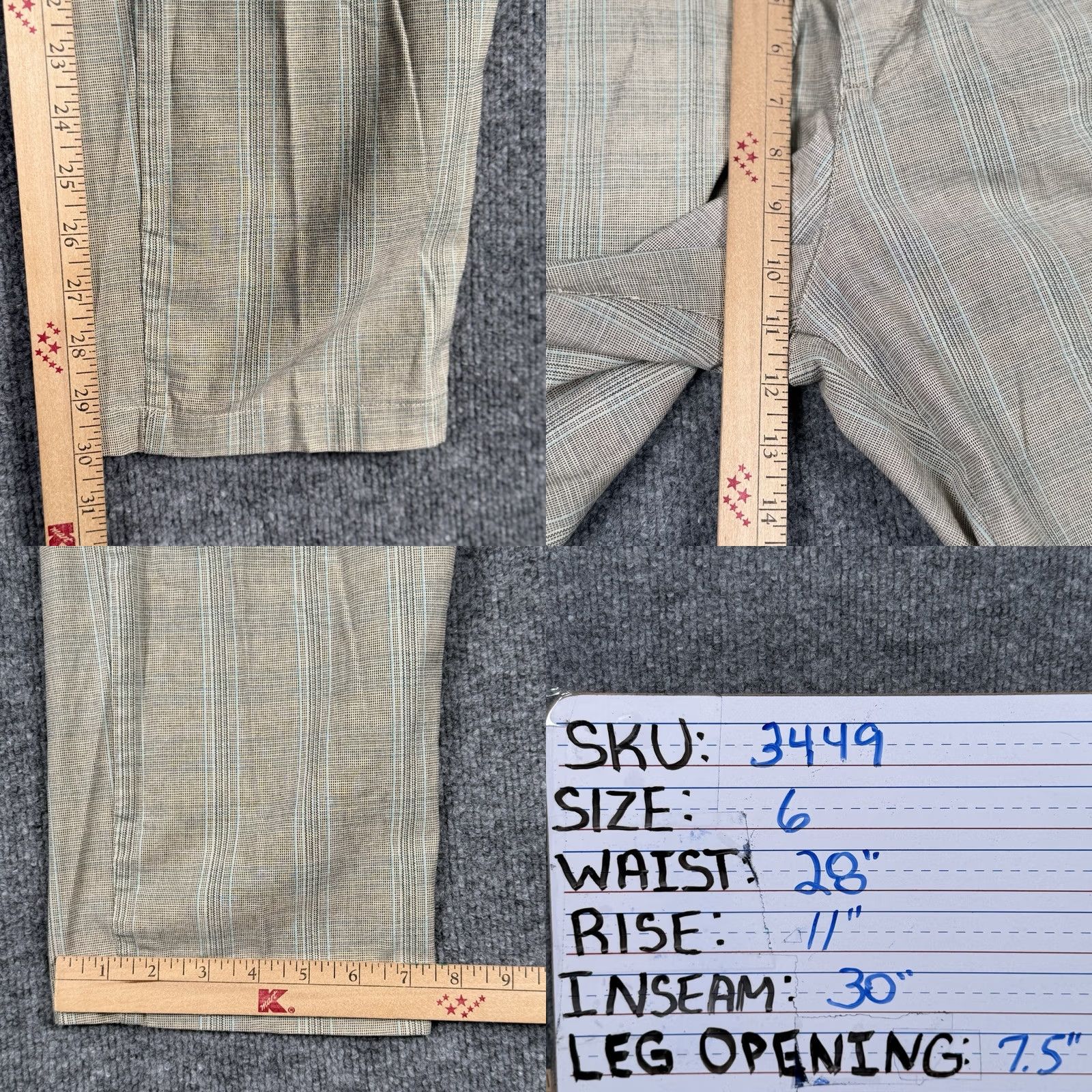 Lee Lee Womens Pants 6 Beige Striped Straight Leg Khakis Office Casual Regular Rise 11in Inseam 30in Size 28" / US 6 / IT 42 - 8 Thumbnail