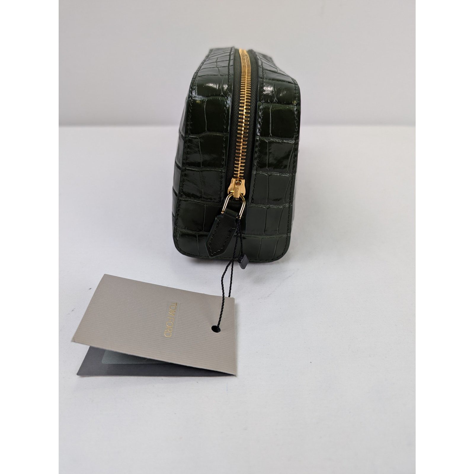 Tom Ford o1rshd1 Size: OS/ Beauty Case Pouch Croc Embossed Bag Green Size ONE SIZE - 3 Thumbnail