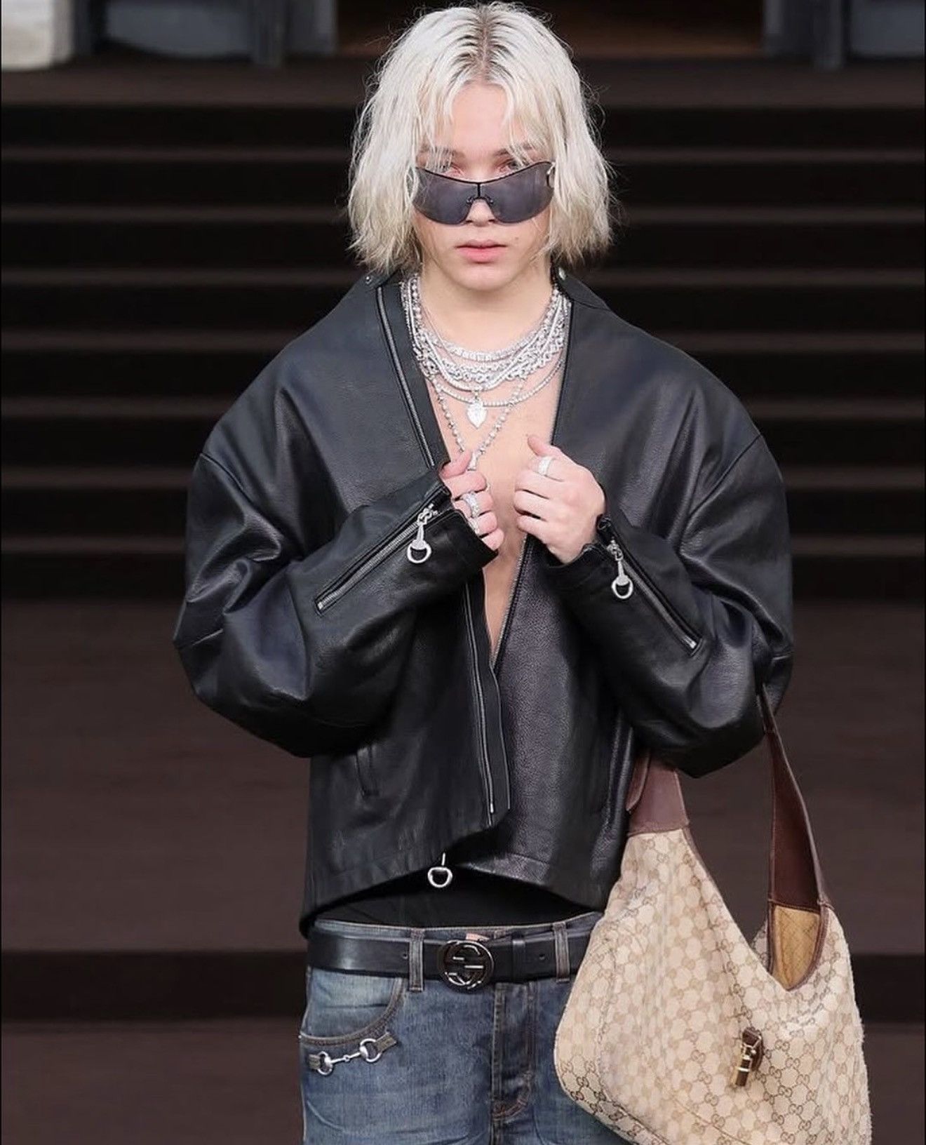 Gucci GUCCI Tom Ford FW 2004 GG Buckle Web Leather Belt Demna Logo Size ONE SIZE - 22 Thumbnail