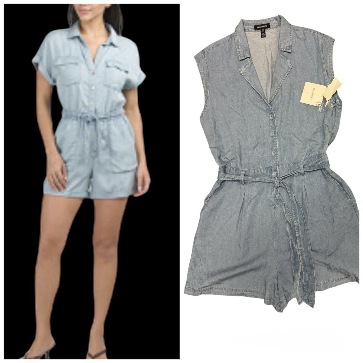Ellen Tracy Ellen Tracy Denim Romper Jumpsuit Shorts Medium Blue Elastic Size M / US 6-8 / IT 42-44 - 1 Thumbnail