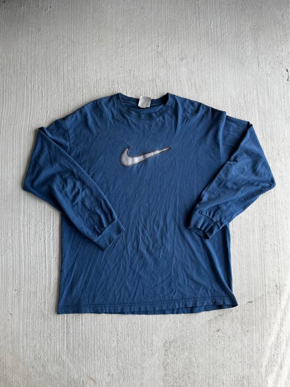 Nike Men’s Y2K Gray Tag Nike Swoosh Blue Long Sleeve Size XL Size ONE SIZE - 1 Thumbnail