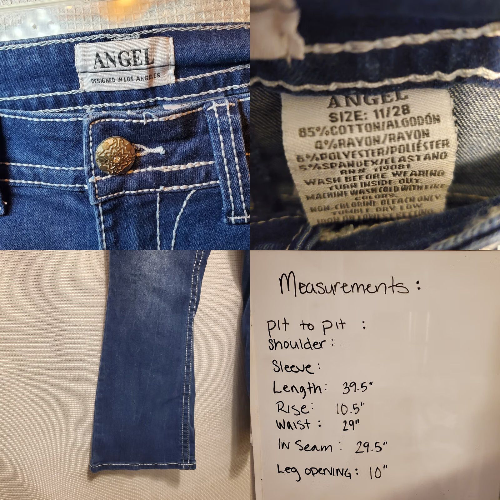Vintage Vintage Y2K Angel Jeans Flare Dark Wash Bling Pockets Hippie Street 90s Size 28" / US 6 / IT 42 - 8 Thumbnail