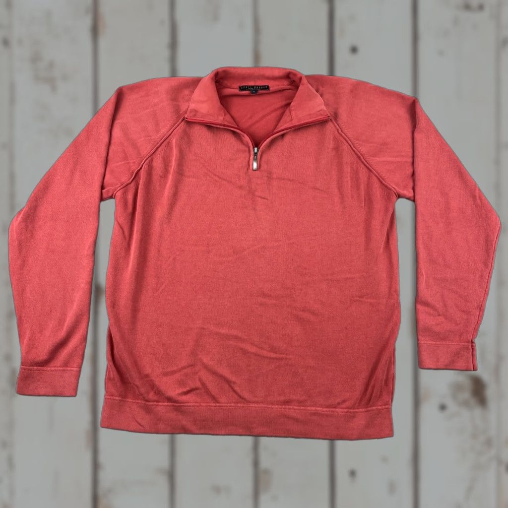 Vintage Scott Barber Long Sleeve 1/4 Zip Sweater Cotton Red Made In Italy Sz Large Mens Knit Pullover Size US L / EU 52-54 / 3 - 1 Thumbnail