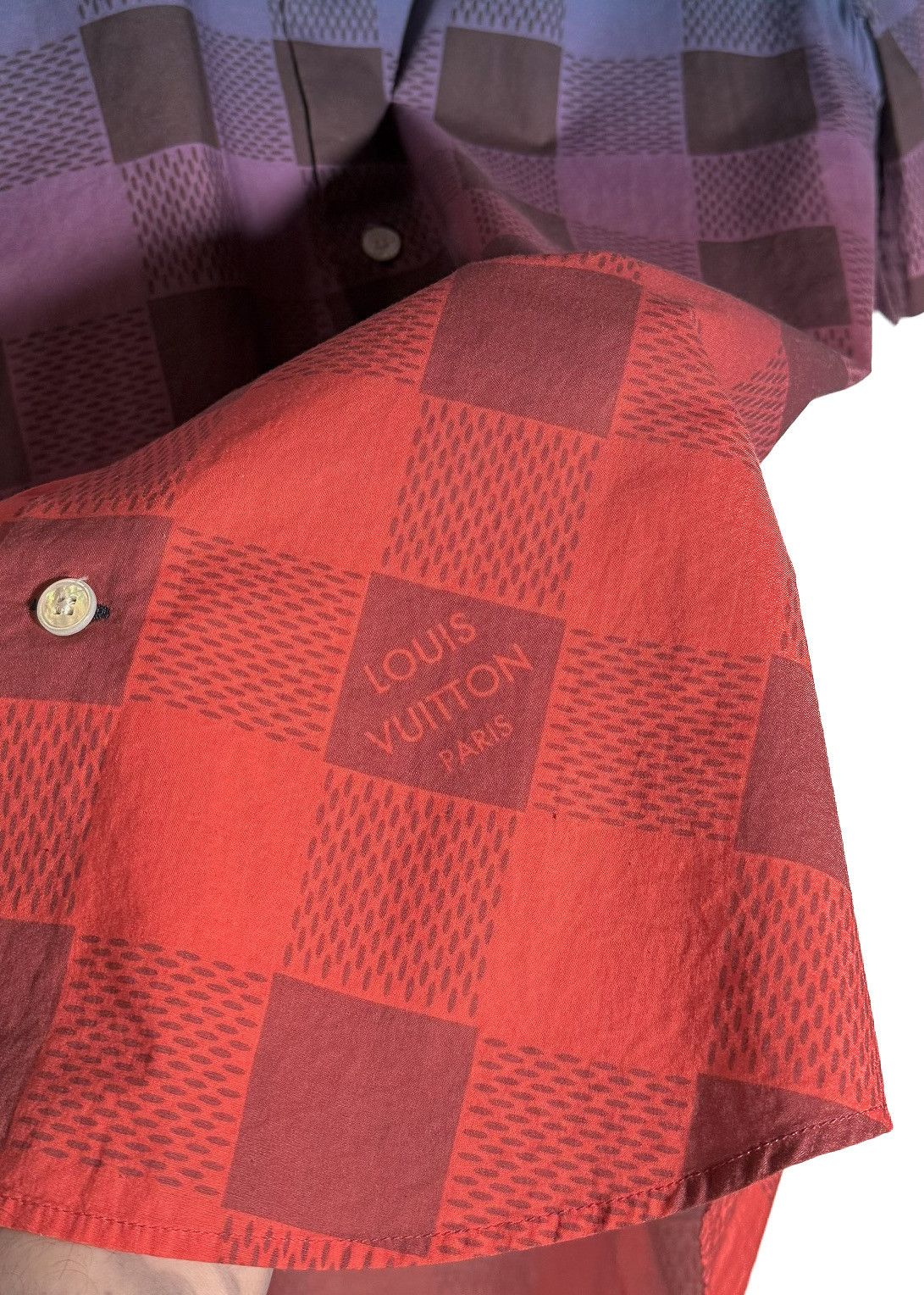 Louis Vuitton Louis Vuitton 2014 Gradient Plaid Print Short Sleeves Shirt Size US XL / EU 56 / 4 - 4 Thumbnail