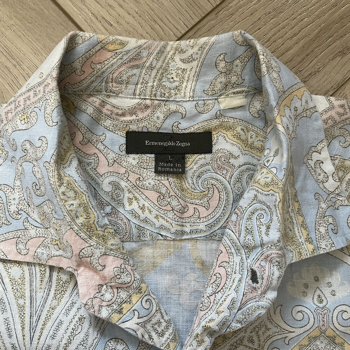 Ermenegildo Zegna Ermenegildo Zegna Mainline Print Linen Short Sleeve Shirt Size US M / EU 48-50 / 2 - 3 Thumbnail
