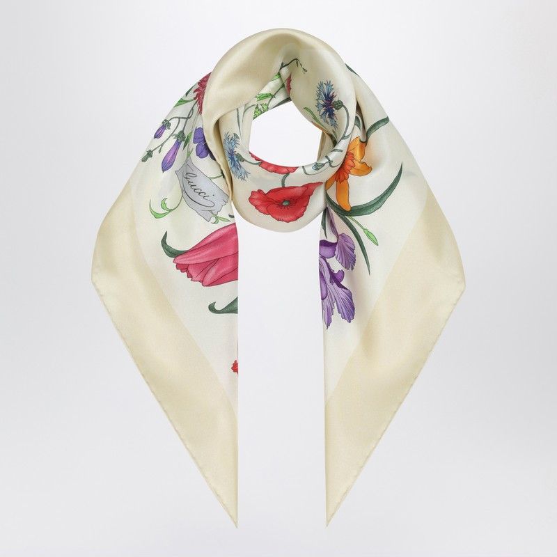 Gucci Gucci Yellow Printed Silk Twill Scarf Size ONE SIZE - 1 Thumbnail