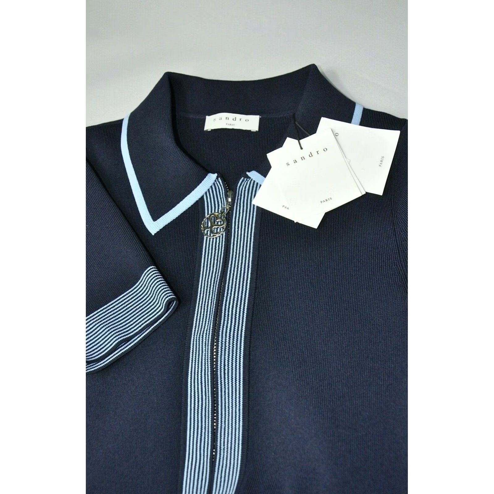 Sandro Sandro Dress Mini Striped-knit Blue 36 Women's Size 36 Short Sleeve Knit Pattern Striped 54%Viscose 44%Polyamide 2%Elastane Black? Size XS / US 0-2 / IT 36-38 - 6 Thumbnail