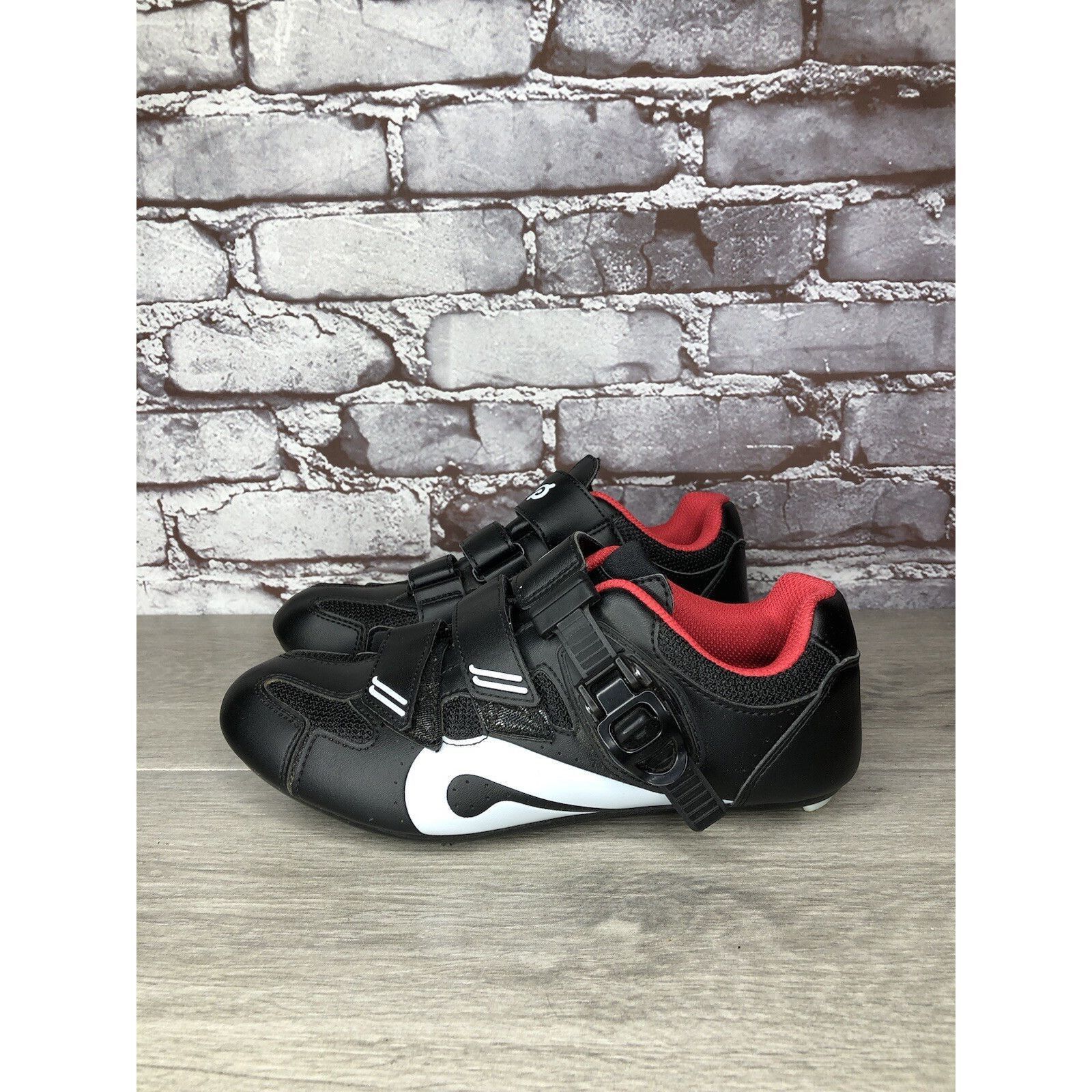 Other Peloton Cycling Shoes Black Leather Mesh White Red Strap Wom Size US 6.5 / IT 36.5 - 12 Thumbnail