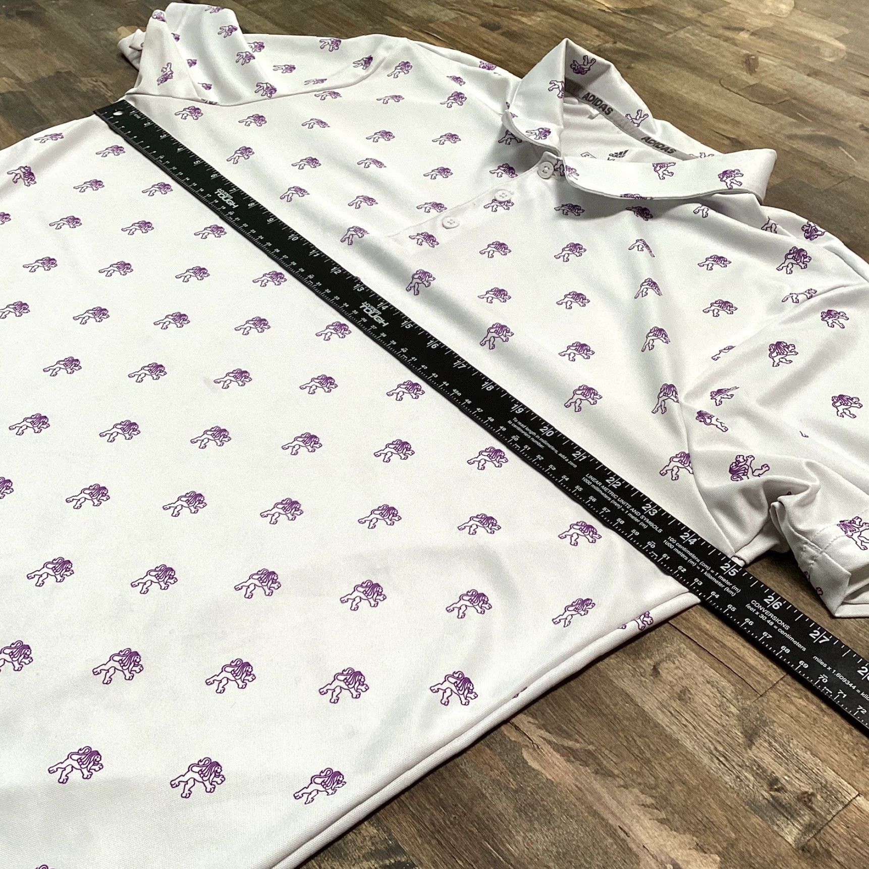 Adidas Adidas Polo Shirt Men’s XL White Purple Lion Print Short Sleeve Primegreen Golf Shirt Mens XL Size US XL / EU 56 / 4 - 7 Thumbnail