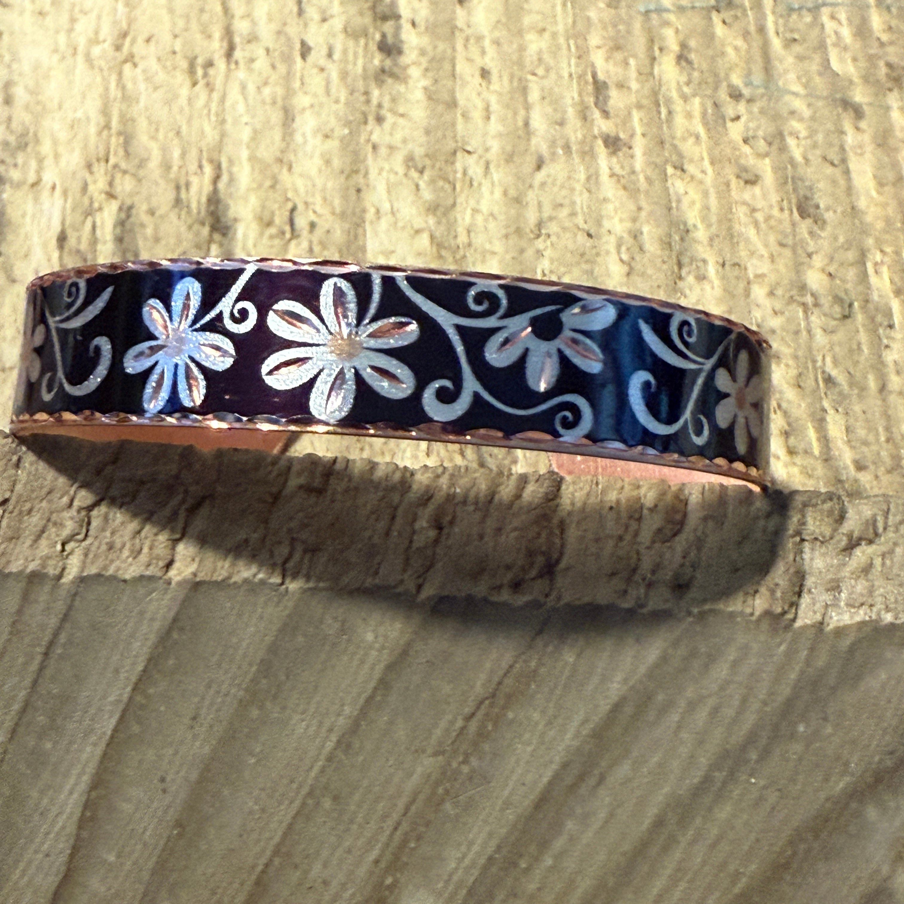 Other Copper Black Diamond Floral Narrow Cuff Bracelet Gift Box Size ONE SIZE - 3 Thumbnail