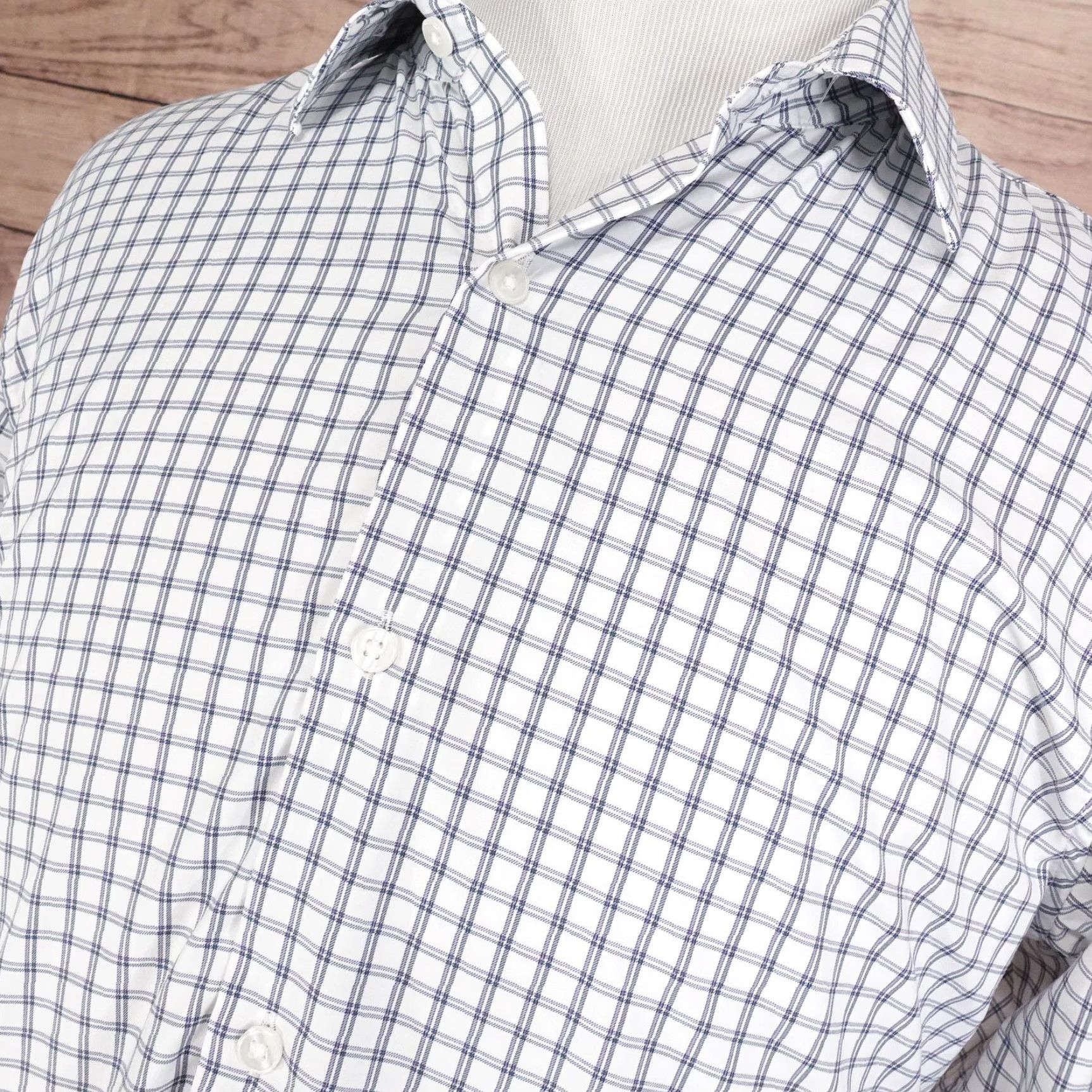 Bonobos Bonobos Shirt Mens Large White Blue Plaid Long Sleeve Tailored Fit Stretch Dress Size 42R - 2 Thumbnail