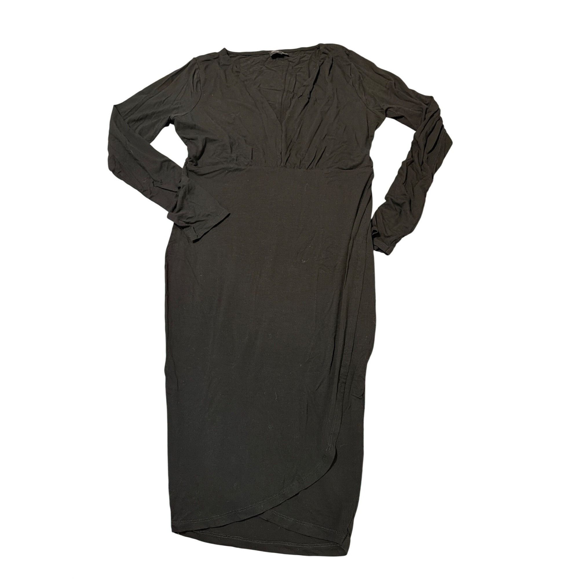 Asos ASOS Black Long Sleeve Faux Wrap Midi Dress V Neck Versatile Size XL / US 12-14 / IT 48-50 - 1 Thumbnail