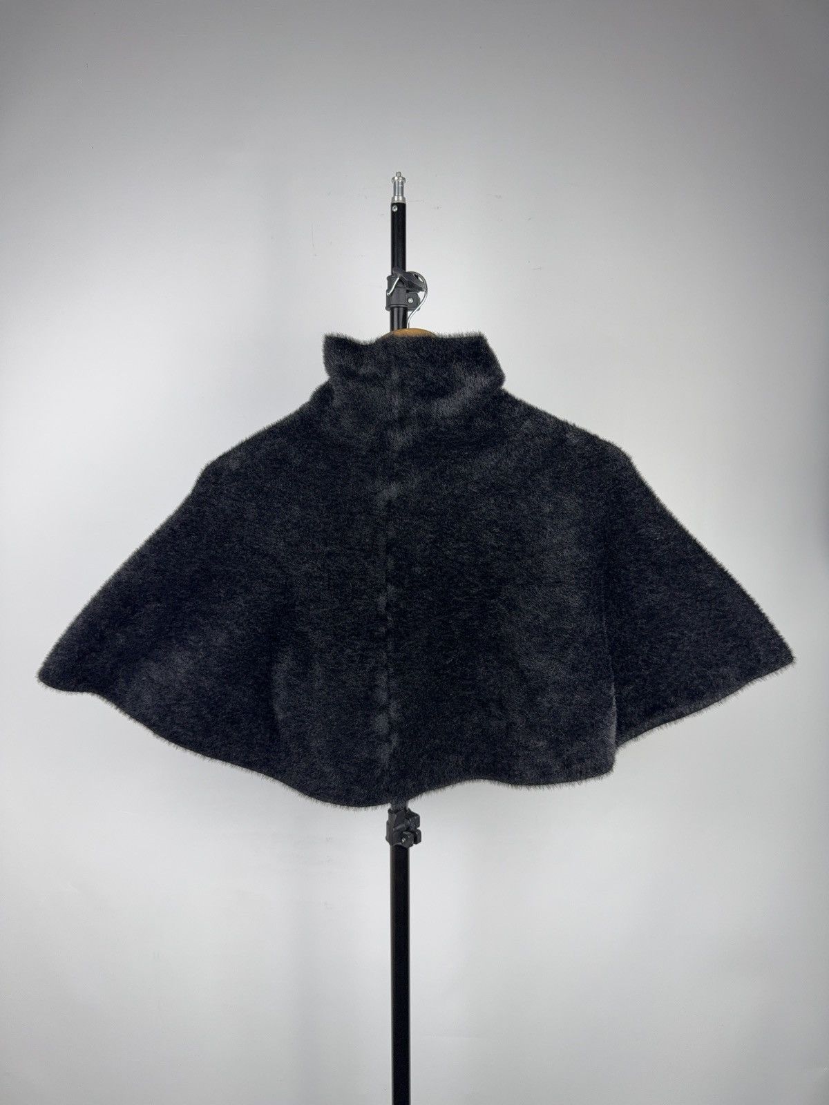 Japanese Brand Retro Fuzzy Knit Turtleneck Poncho Cape Sweater Charcoal Size ONE SIZE - 5 Thumbnail
