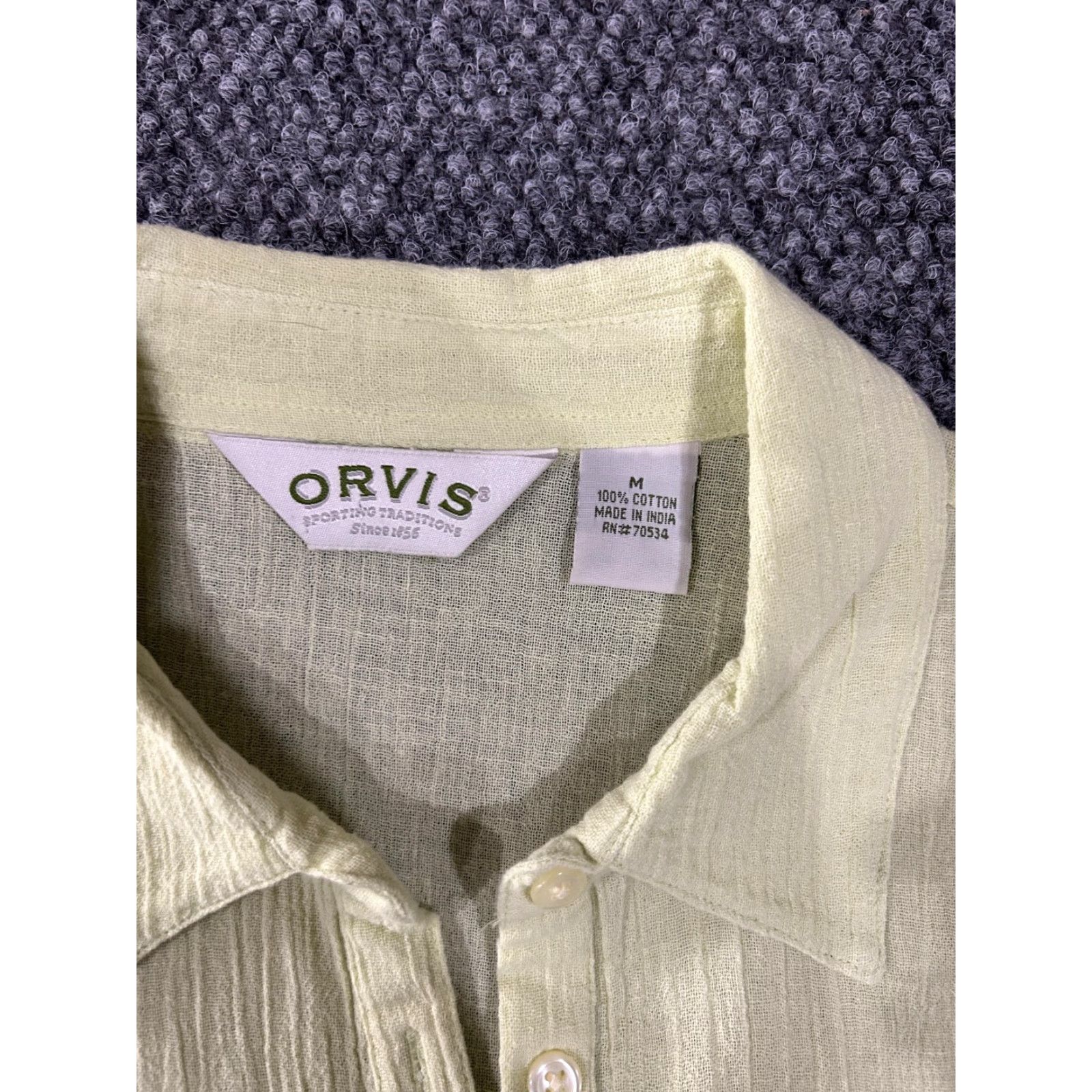 Orvis Orvis Shirt Womens Medium Light Yellow Textured Cotton Short Sleeve Pullover Size M / US 6-8 / IT 42-44 - 5 Thumbnail