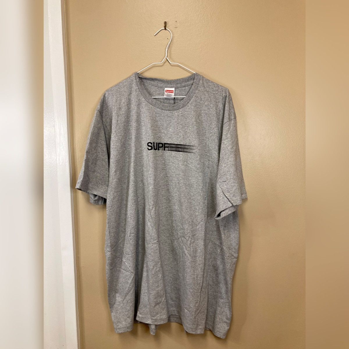 image of Supreme Motion Logo T-Shirt Heather Grey, Men's (Size XL)