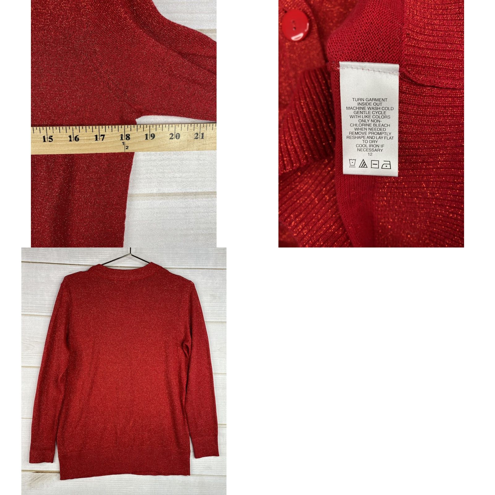 Vintage Hampshire Studio Sweater Womens M Red Cardigan V-Neck Button Up Glitter Knit Cotton Blend Size M / US 6-8 / IT 42-44 - 8 Thumbnail