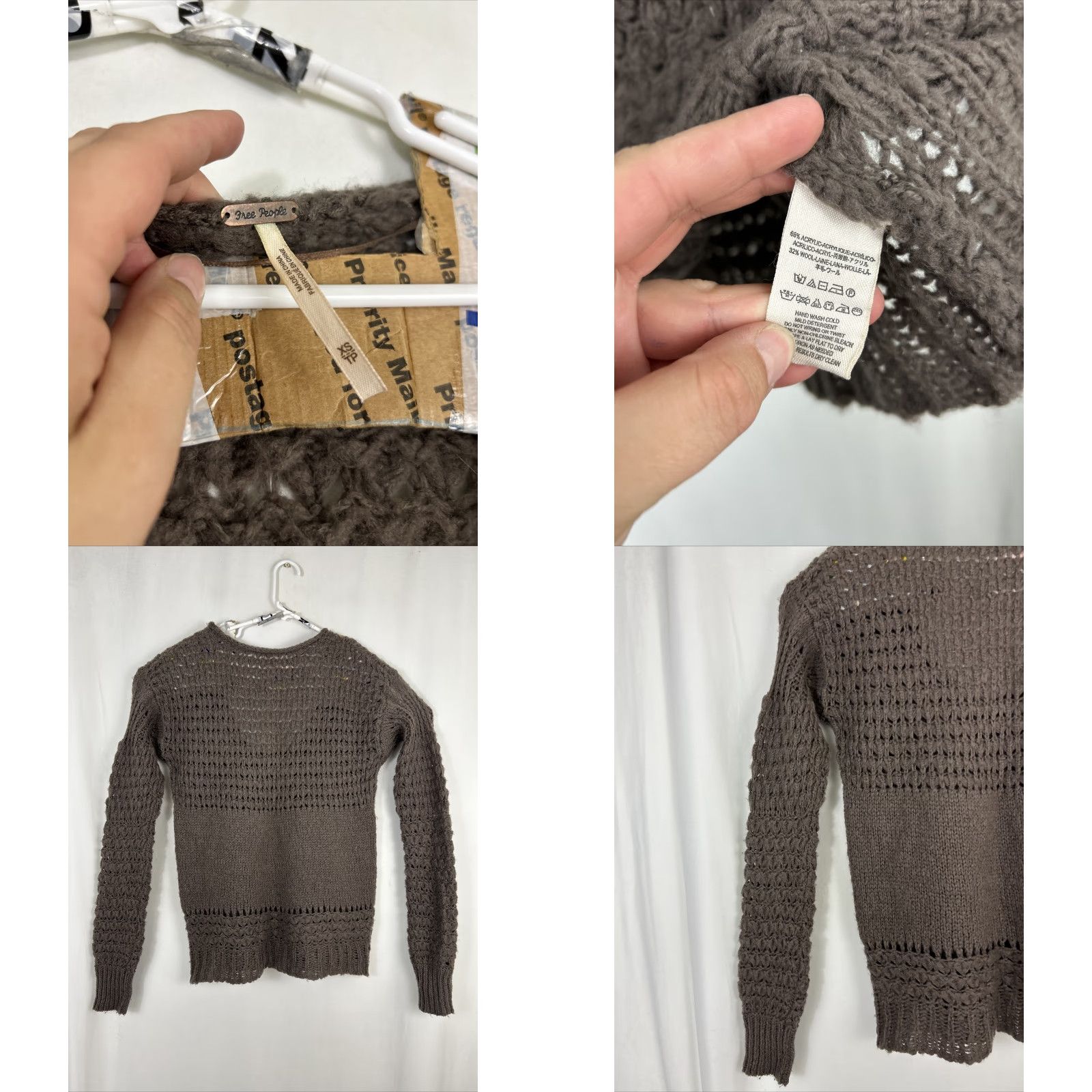 Free People Free People Brown Wool Blend Loose Chunky Knit Pullover Scoop Neck Sweater XS Size XS / US 0-2 / IT 36-38 - 8 Thumbnail