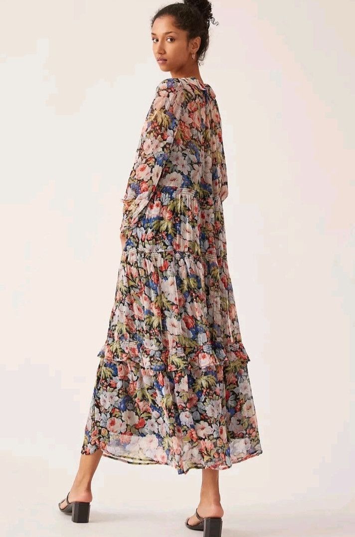 Anthropologie The Marais Printed Chiffon Maxi Dress Floral Sheer Overlay Size L / US 10 / IT 46 - 15 Thumbnail