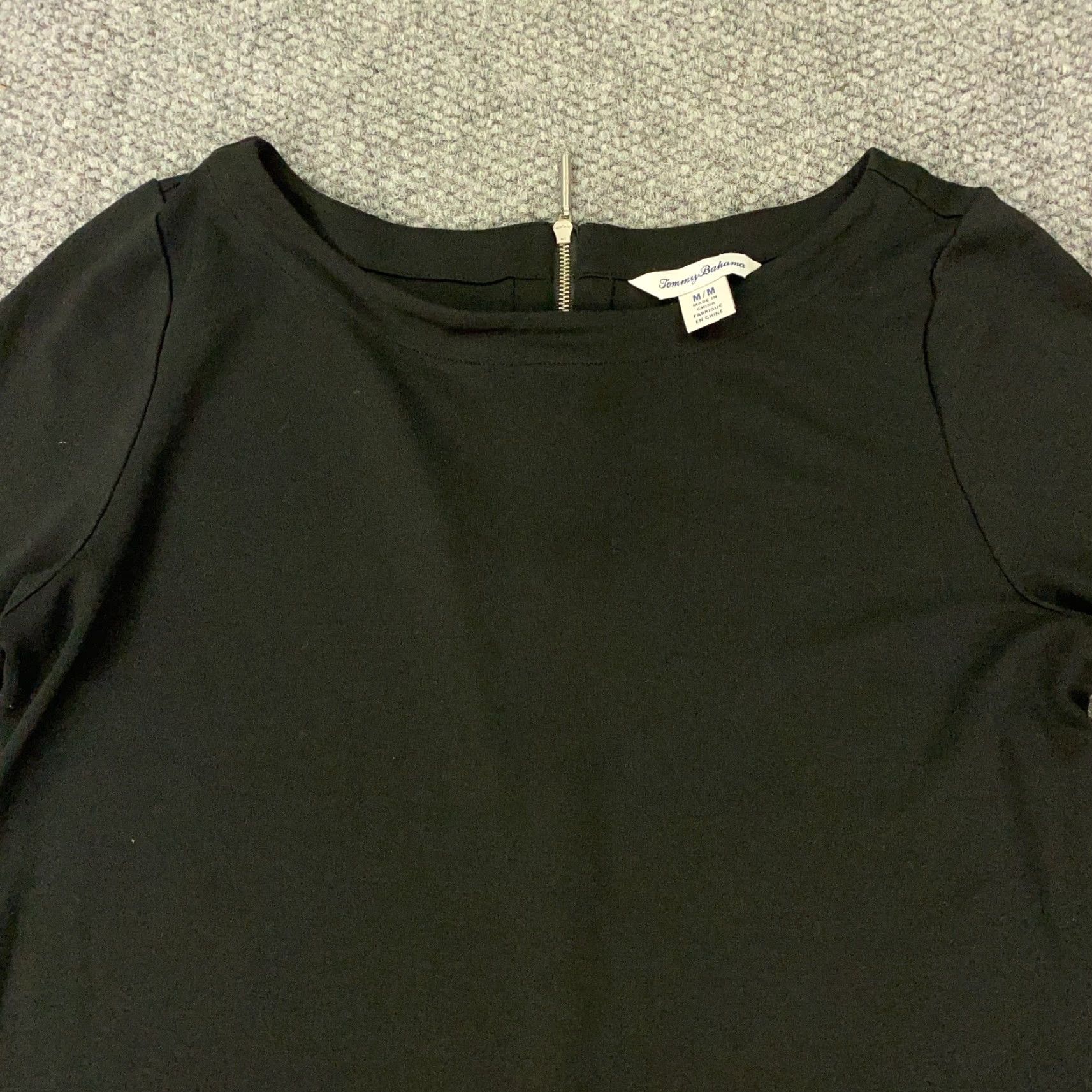 Tommy Bahama Dress Shirt Women Medium Black 3/4 Sleeve Boat Neck Stretch  Solid Formal Cocktail