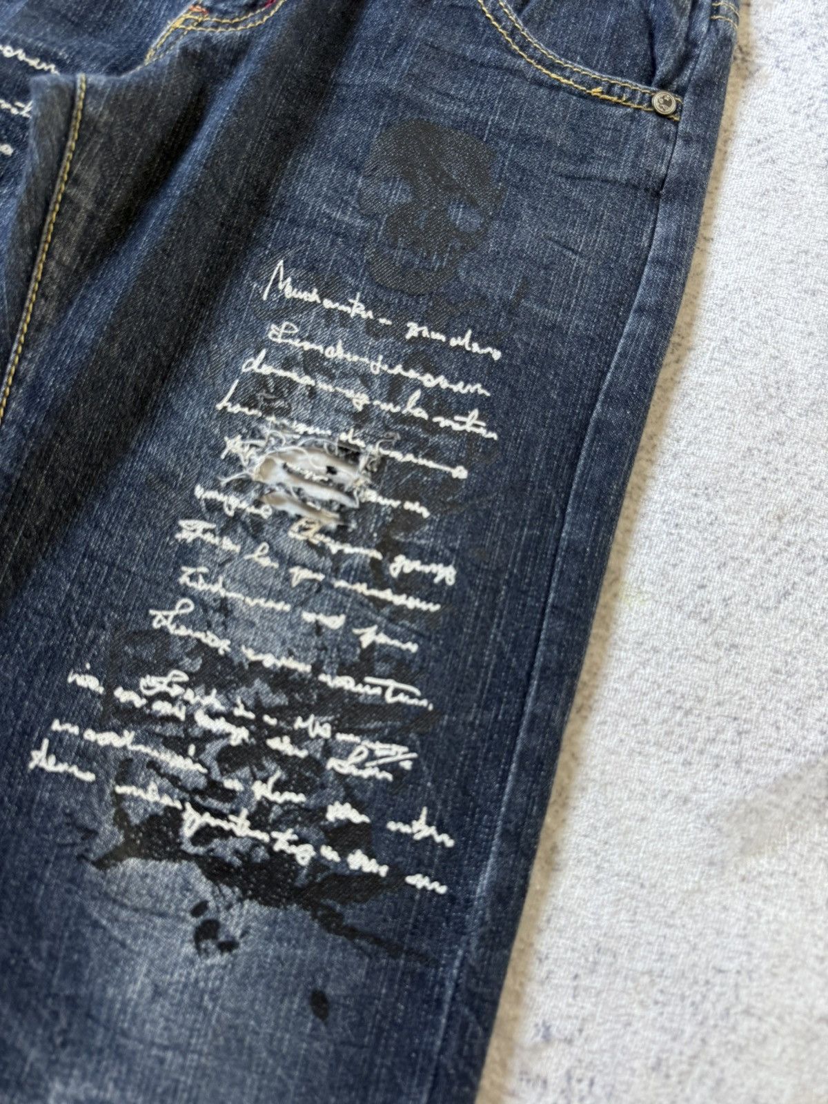 Japanese Brand Ba-Tsu Studio Japan Poems Chaotic Skull Jeans Size US 28 / EU 44 - 5 Thumbnail