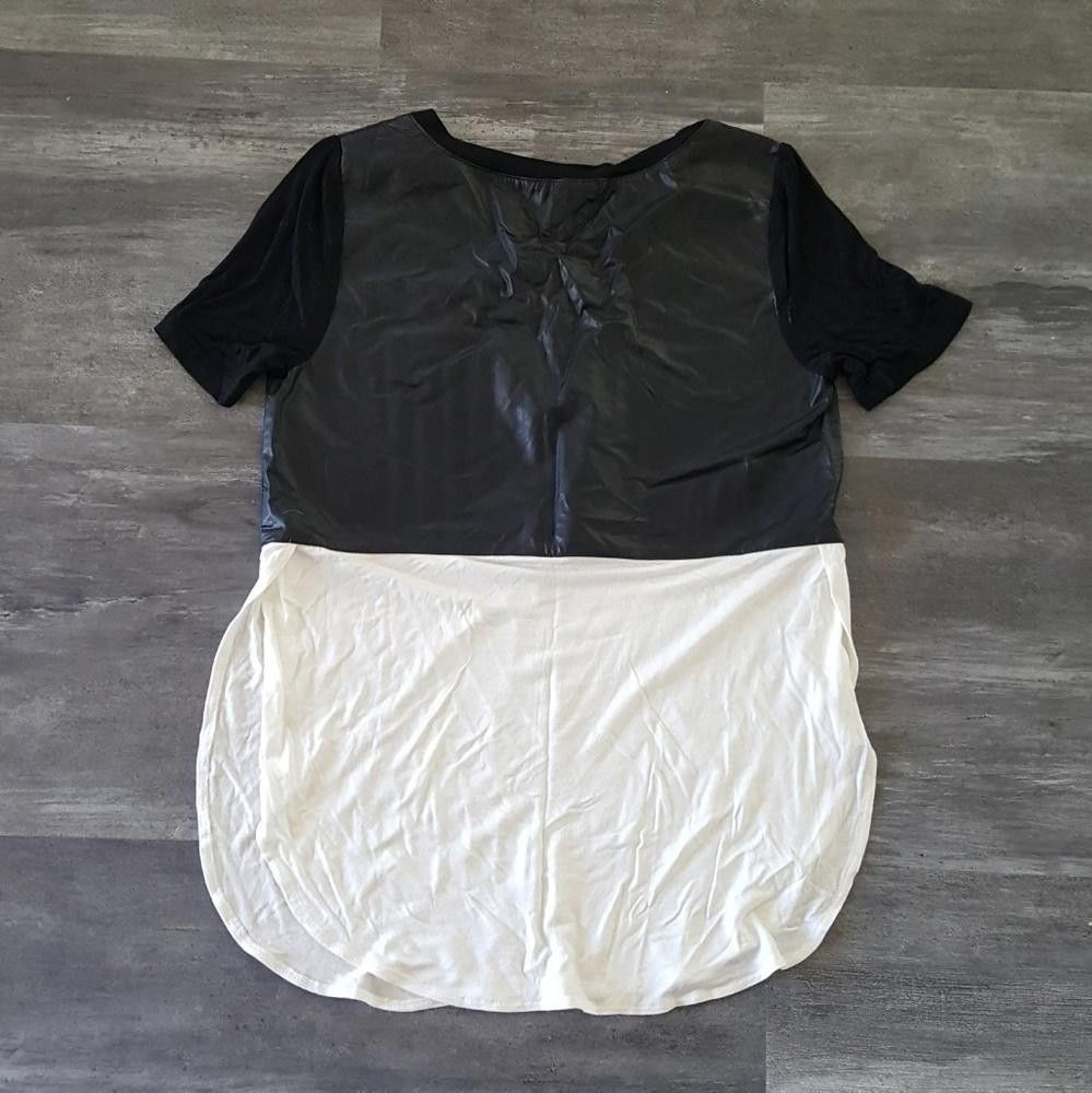 Designer Black Half Faux Leather VJ Short Sleeve Size S / US 4 / IT 40 - 2 Thumbnail