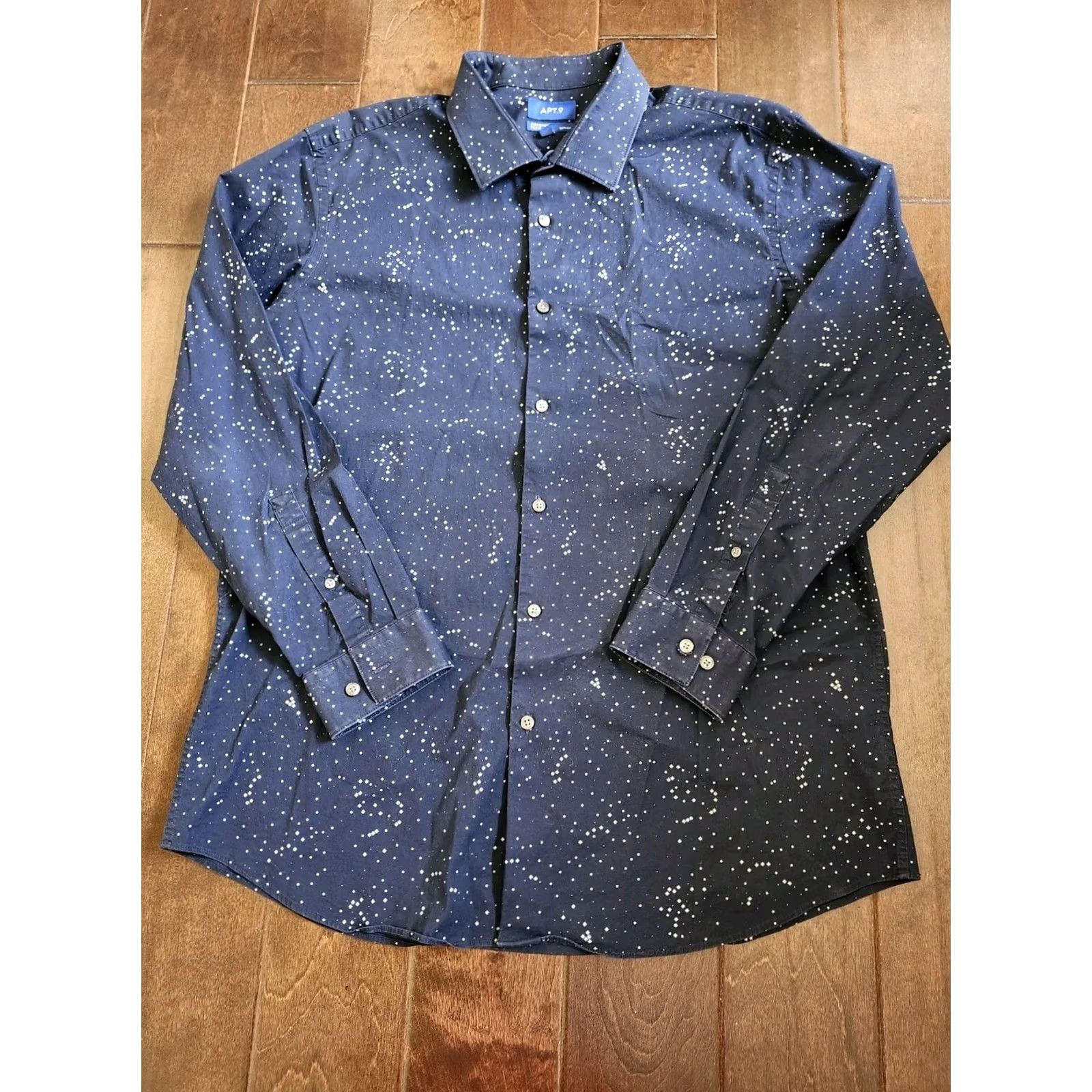 Apt. 9 Apt. 9 Dress Shirt Mens Long Sleeve Collared Slim Fit Snowflake Blue White 17.5 34/35 Holiday Christmas Size 48R - 3 Thumbnail