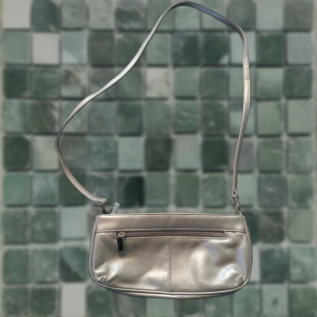 Worthington VINTAGE Worthington Shoulder Bag Womens Small Silver 11" Long 5.5" Tall Leather Zipper Strap RN 93677 Size ONE SIZE - 1 Thumbnail