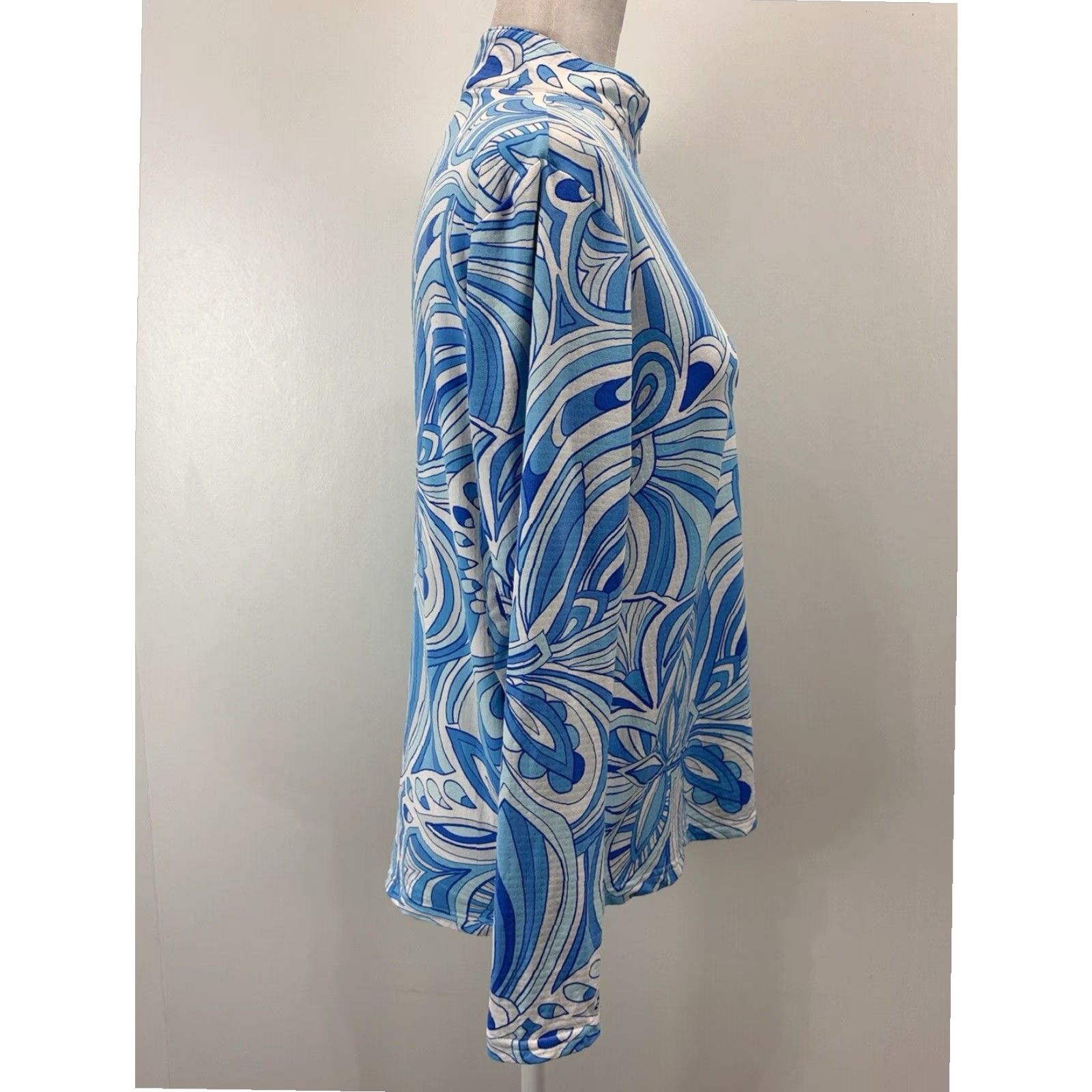 Vintage Icikuls Golf Pullover Top Women's Large Blue White Paisley Long Sleeve 1/4 Zip Size L / US 10 / IT 46 - 4 Thumbnail