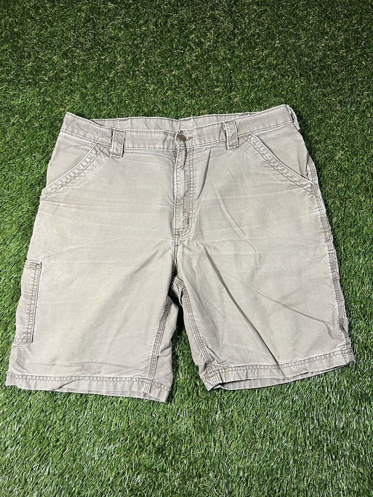 Carhartt Vintage 90s Faded Olive Carhartt Carpenter Utility Shorts Size US 38 / EU 54 - 2 Thumbnail