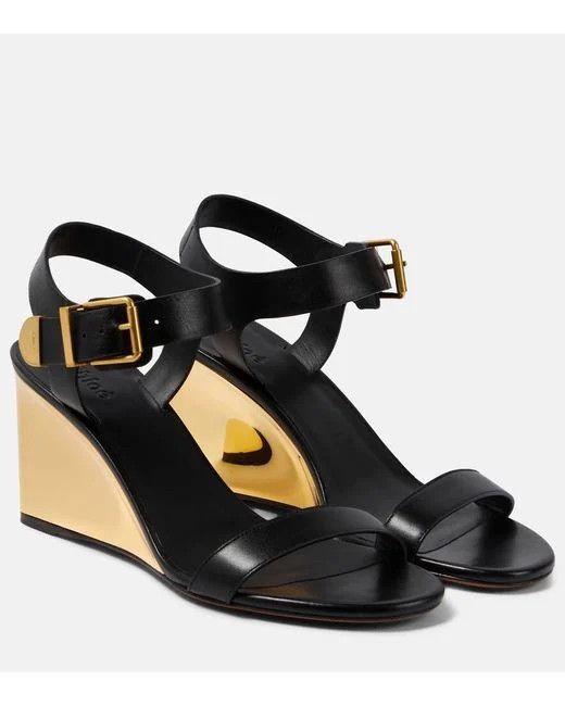 Chloe o1loc1c0325 CHC24 Rebecca Wedge Sandals in Black Size US 9 / IT 39 - 2 Thumbnail