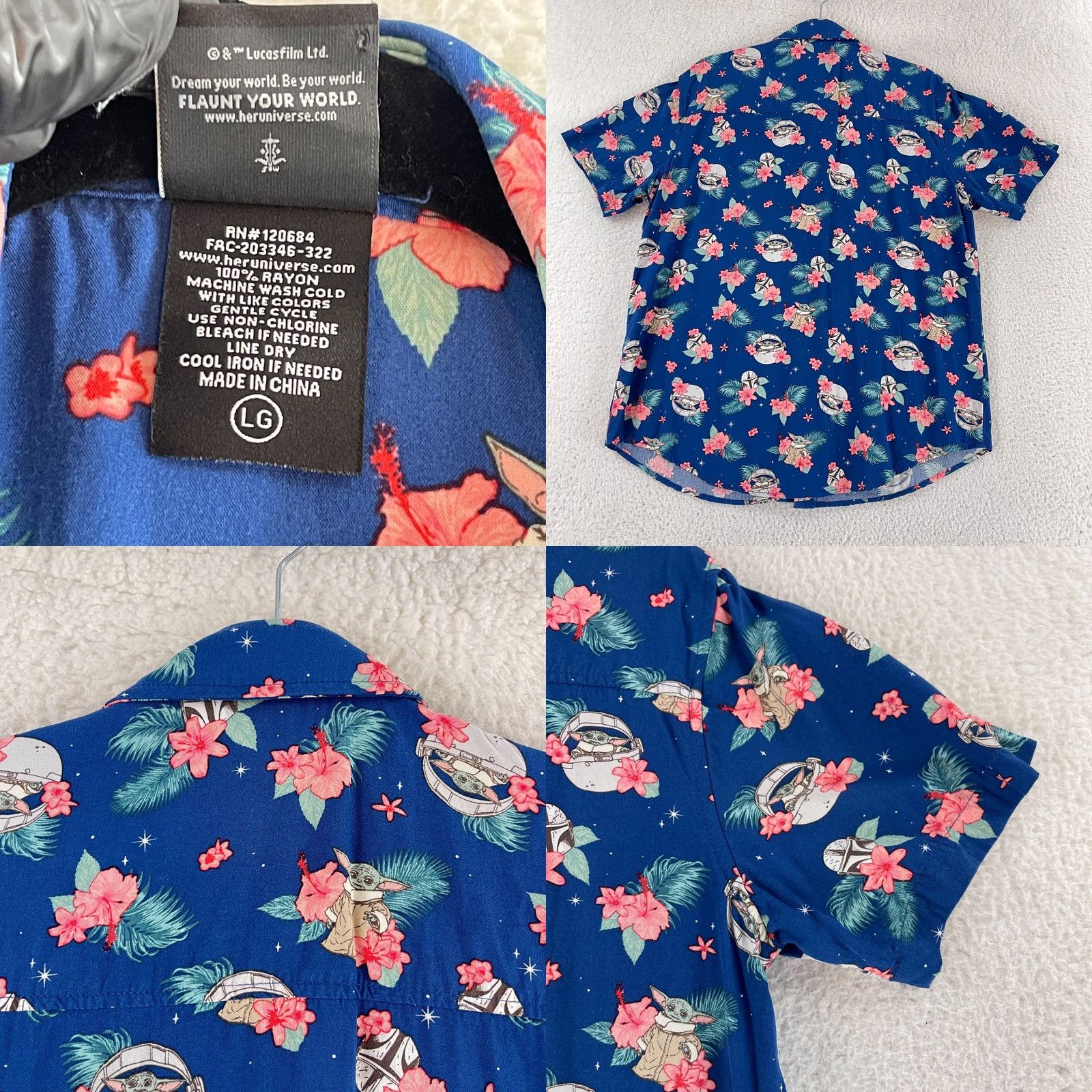 Star Wars Star Wars x Our Universe Button-Up Shirt Mens Large Blue Grogu Hawaiian Casual Size US L / EU 52-54 / 3 - 8 Thumbnail