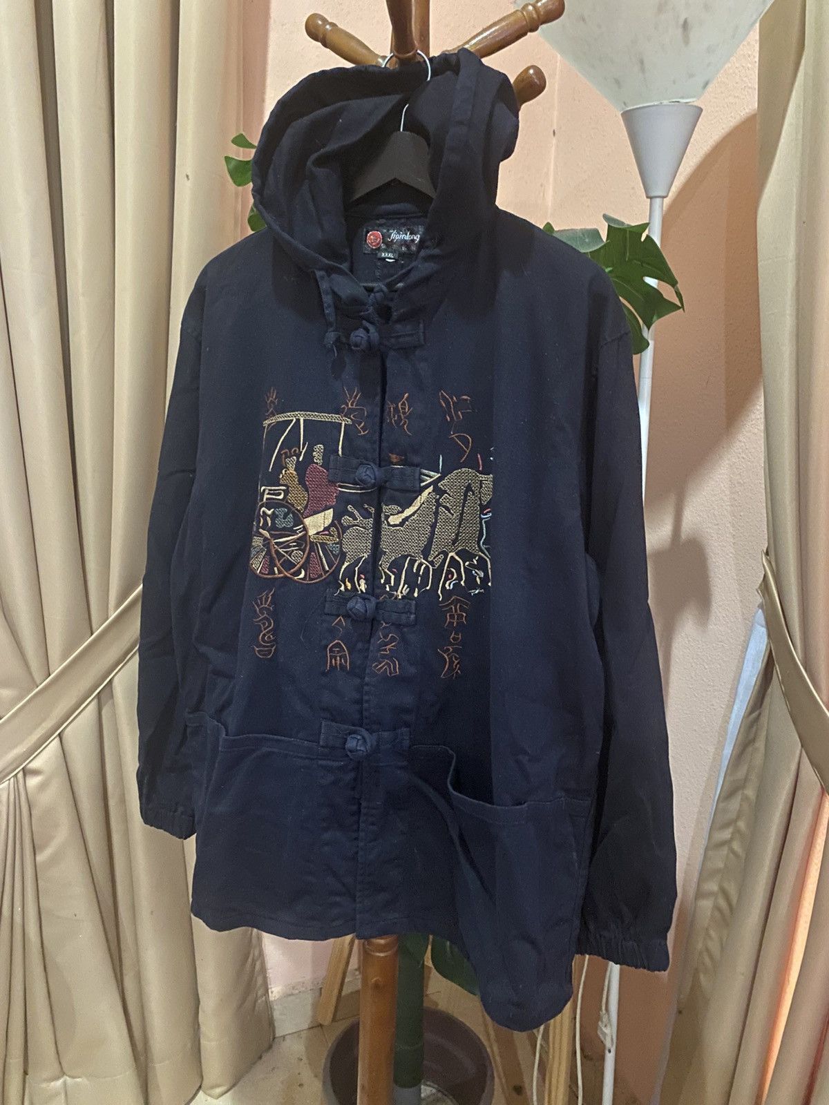Japanese Brand Vintage Navy Blue Embroidered Hooded Jacket by Jinlong Size XL / US 12-14 / IT 48-50 - 5 Thumbnail