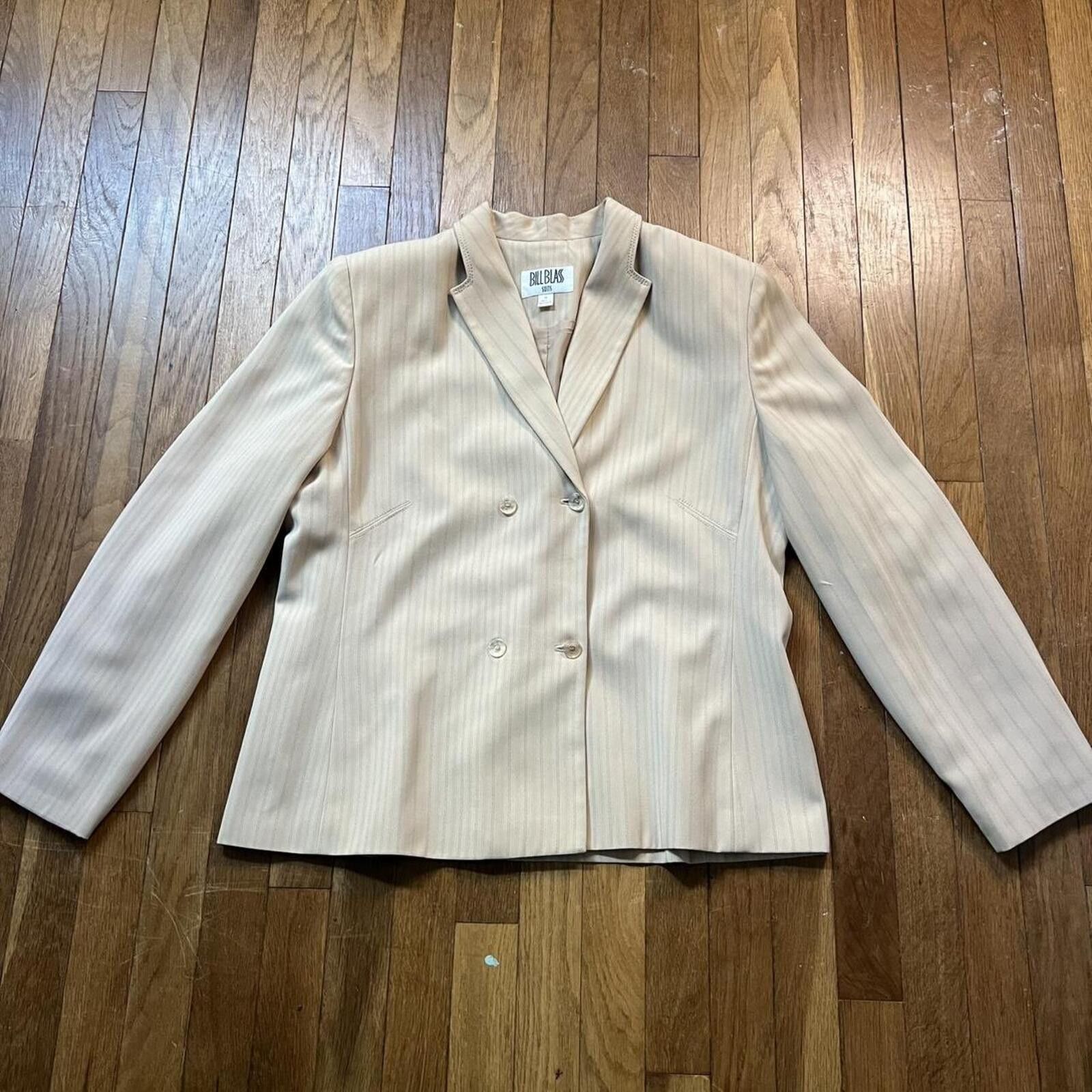 Bill Blass Vintage 80s Bill Blass Cream Pinstripe Blazer Size XL / US 12-14 / IT 48-50 - 2 Thumbnail