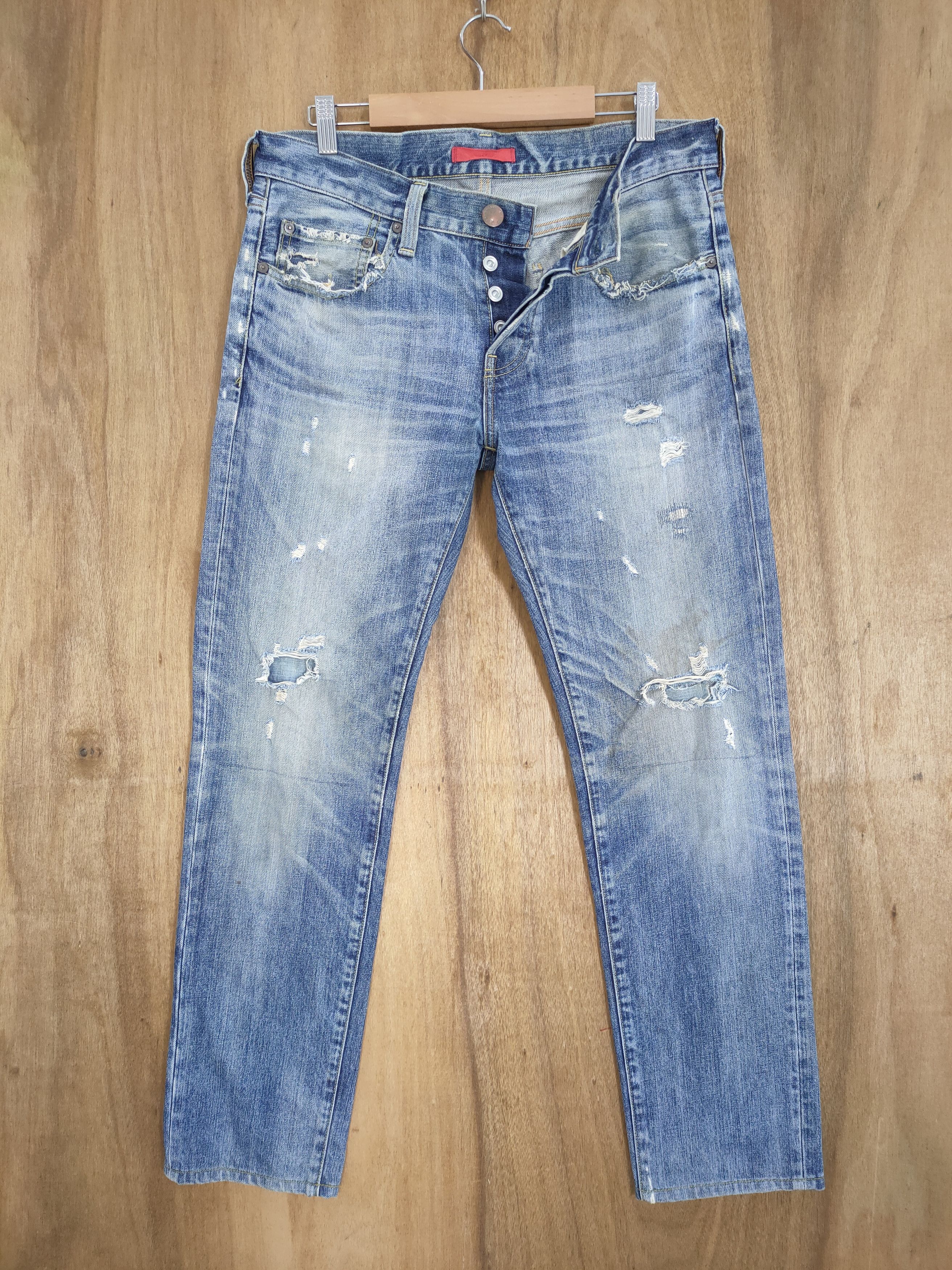 image of Distressed Denim x Red Card Vintage Redcard Distressed Jean Denim Pants in Blue, Men's (Size 31)