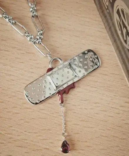 Jewelry × Vintage Punk Silver Bleeding Heart Band-aid Necklace Size ONE SIZE - 2 Thumbnail