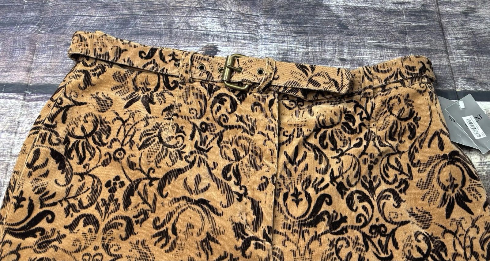 Alfani Alfani Pants Women's 16 Corduroy Abstract Tan Belted $89 Size 38" / US 16 / IT 52 - 7 Thumbnail