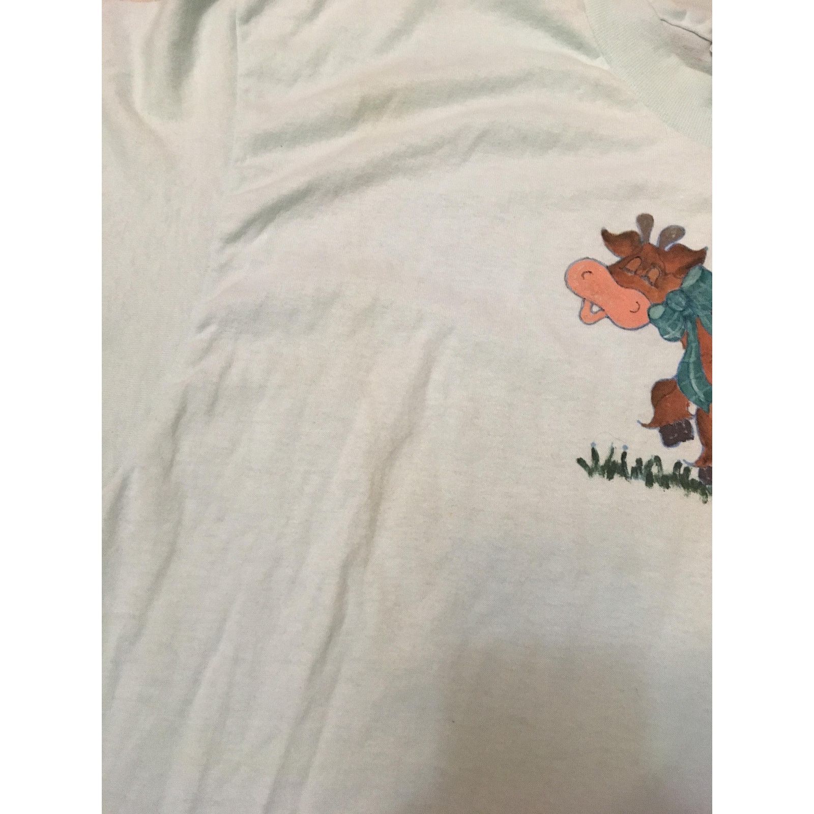 Hanes Vintage cow hand drawn painted T shirt size large 1990s 80s Size US L / EU 52-54 / 3 - 6 Thumbnail