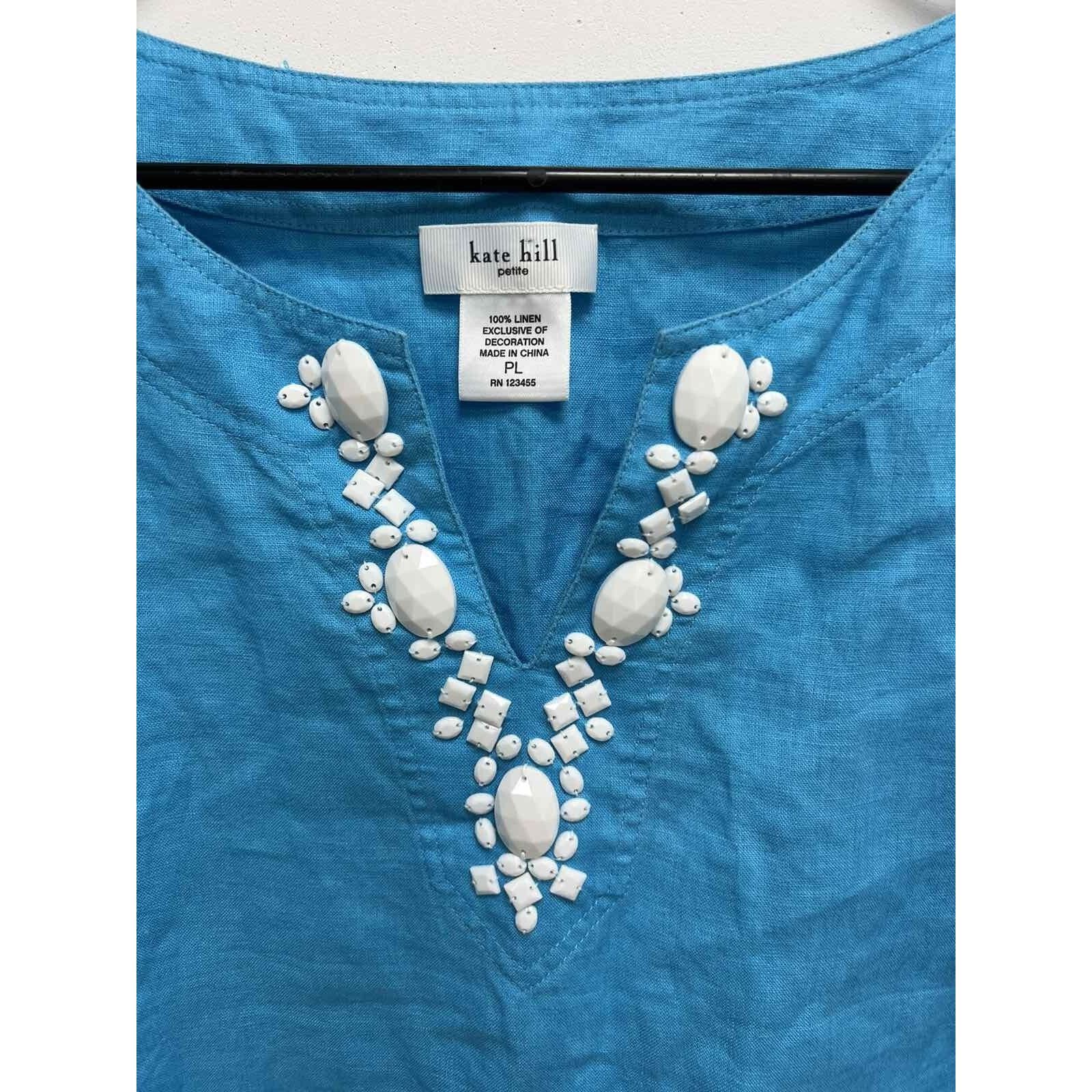 & Other Stories Kate Hill Women beaded 100% linen tunic Blue Size L A001404 Size L / US 10 / IT 46 - 2 Thumbnail