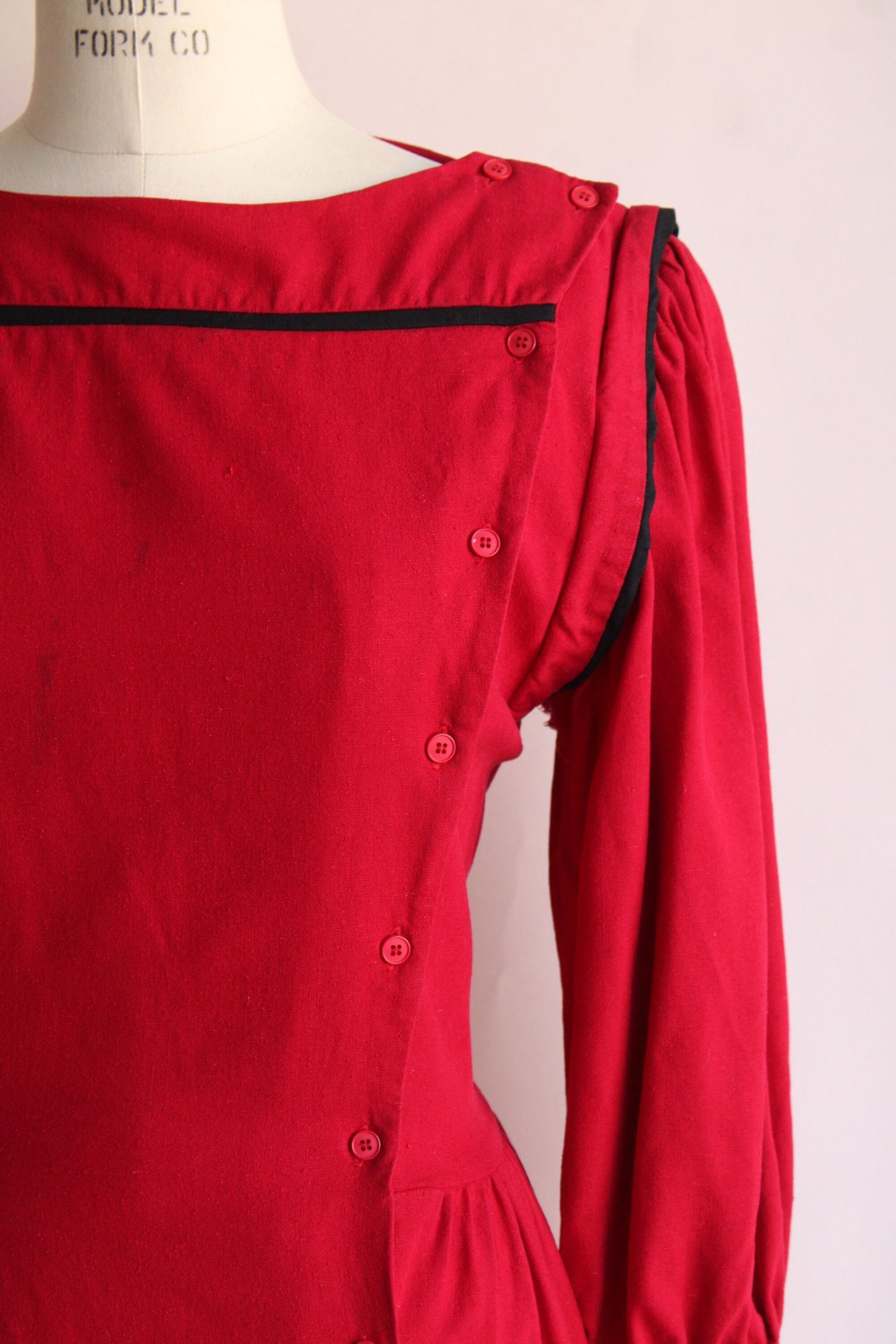Vintage Vintage 1980s Dress, Joanie Char Red Silk Shirtwaist with Bl Size XL / US 12-14 / IT 48-50 - 3 Thumbnail