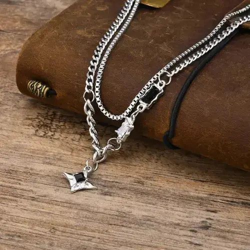 Jewelry x Vintage Black Star Charm Choker Necklaces in Silver, Men's