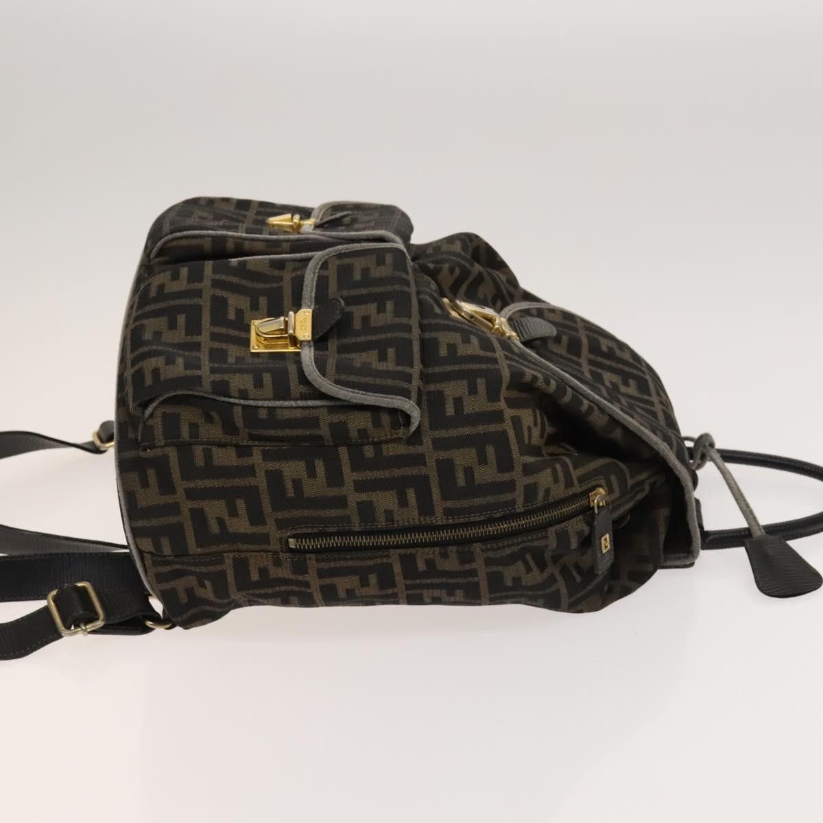 FENDI Zucca Canvas Backpack Black Brown Gold